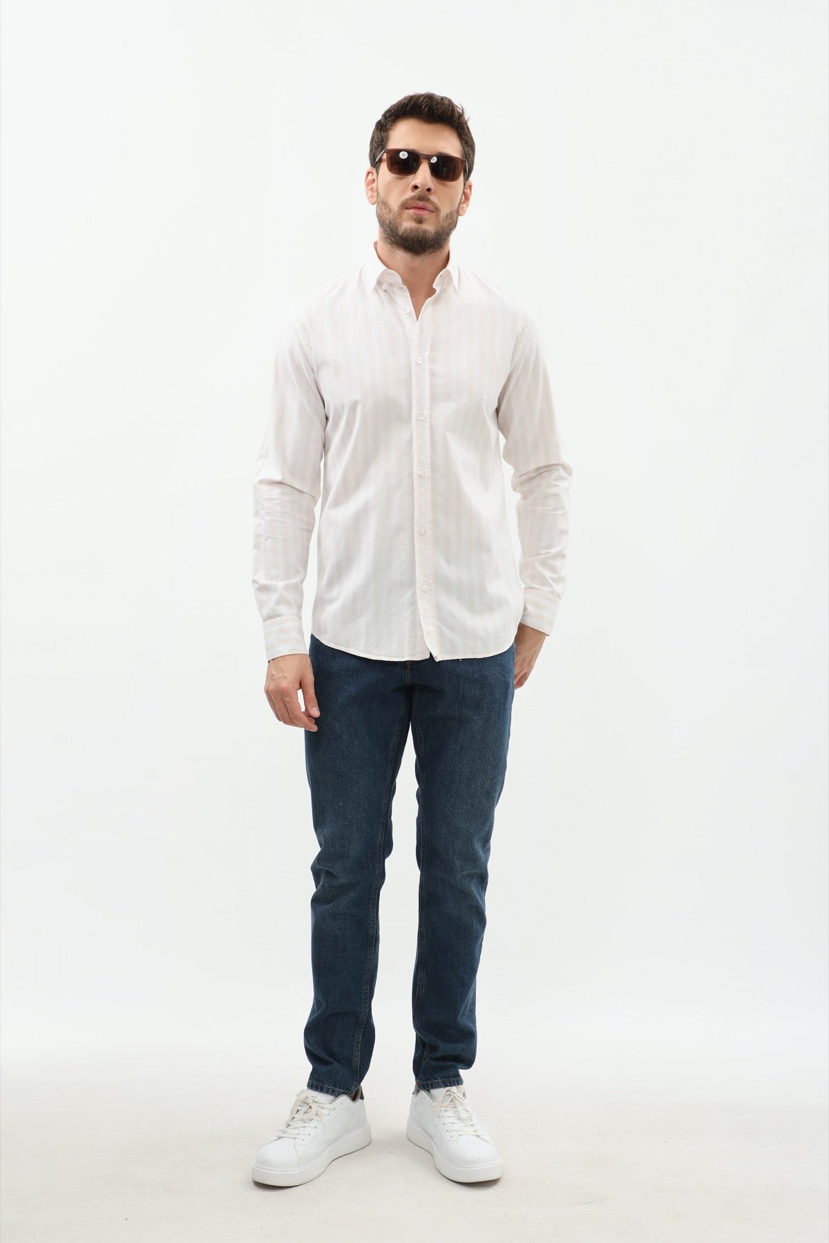 SHIRTSPRO Striped Oxford Regular Fit Shirt - Button-Down Collar - Beige
