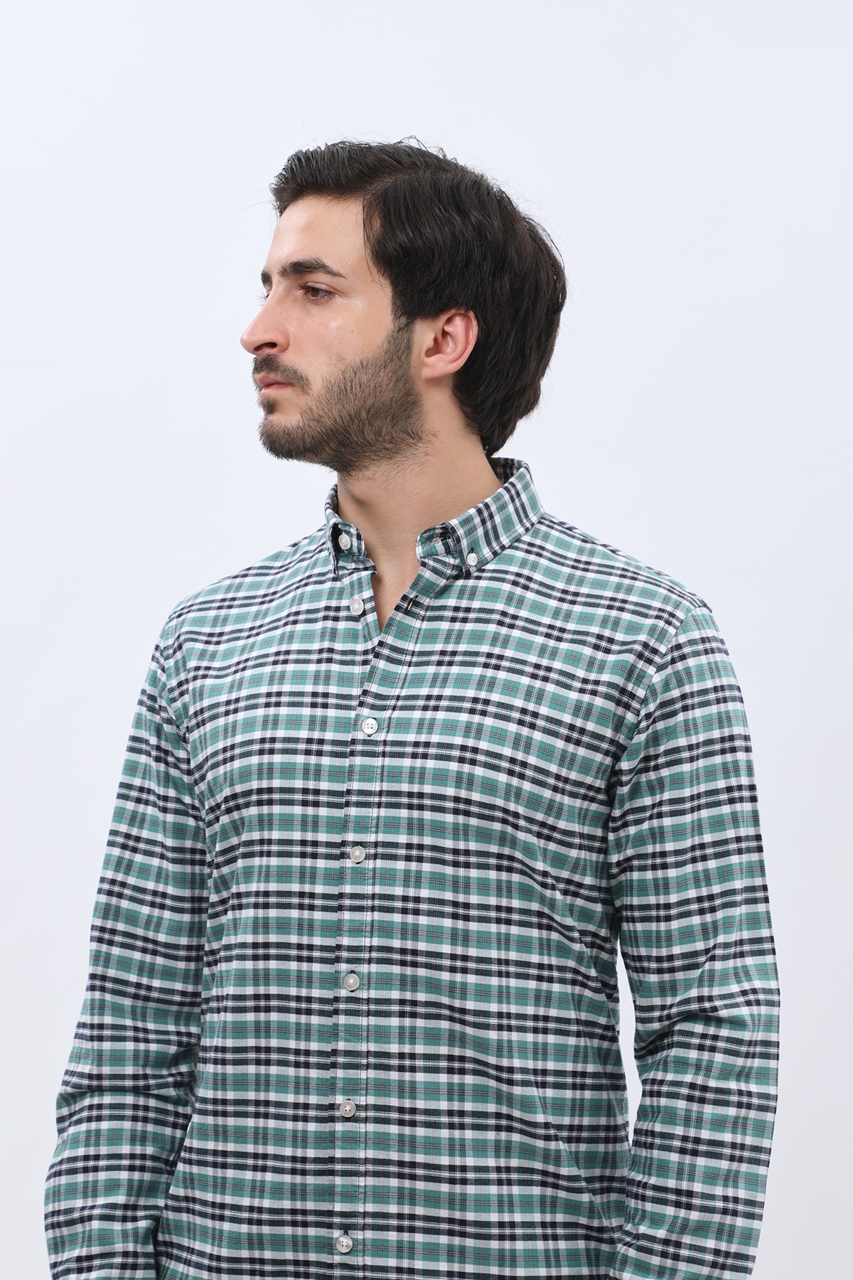 SHIRTSPRO Checked Oxford Regular Fit Shirt - Button-Down Collar - Beryl Green