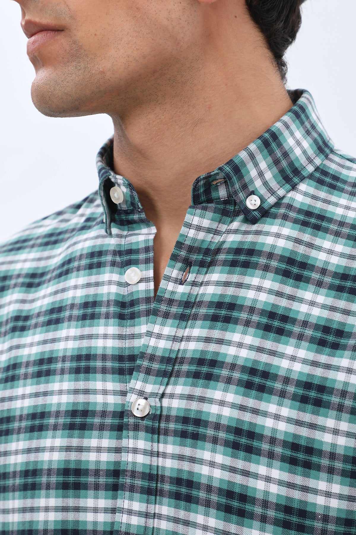 SHIRTSPRO Checked Oxford Regular Fit Shirt - Button-Down Collar - Beryl Green