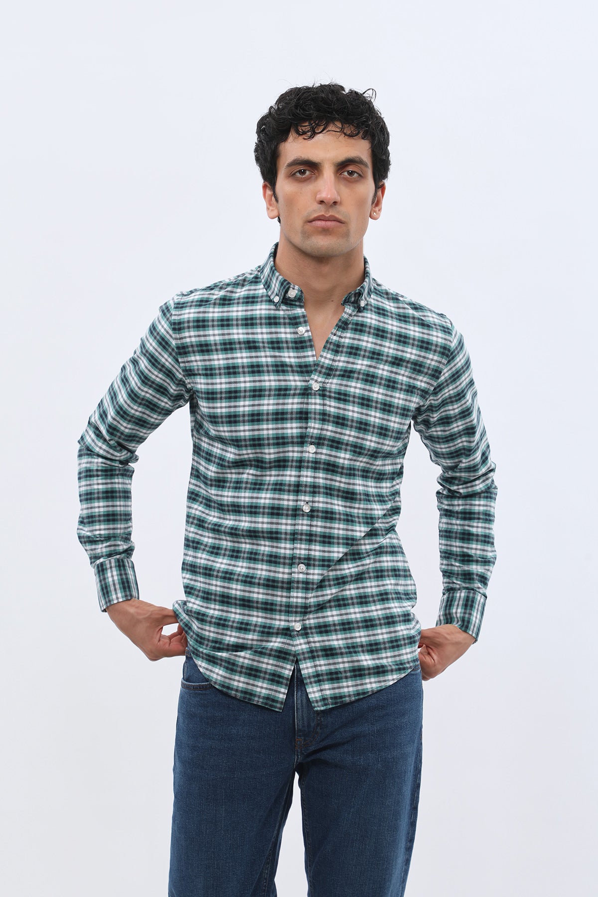 SHIRTSPRO Checked Oxford Regular Fit Shirt - Button-Down Collar - Beryl Green