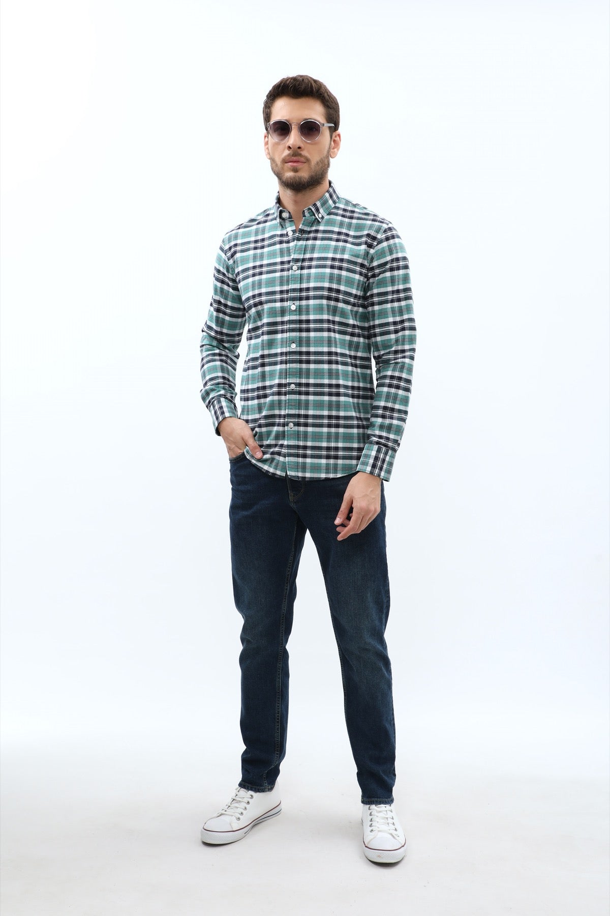 SHIRTSPRO Checked Oxford Regular Fit Shirt - Button-Down Collar - Beryl Green
