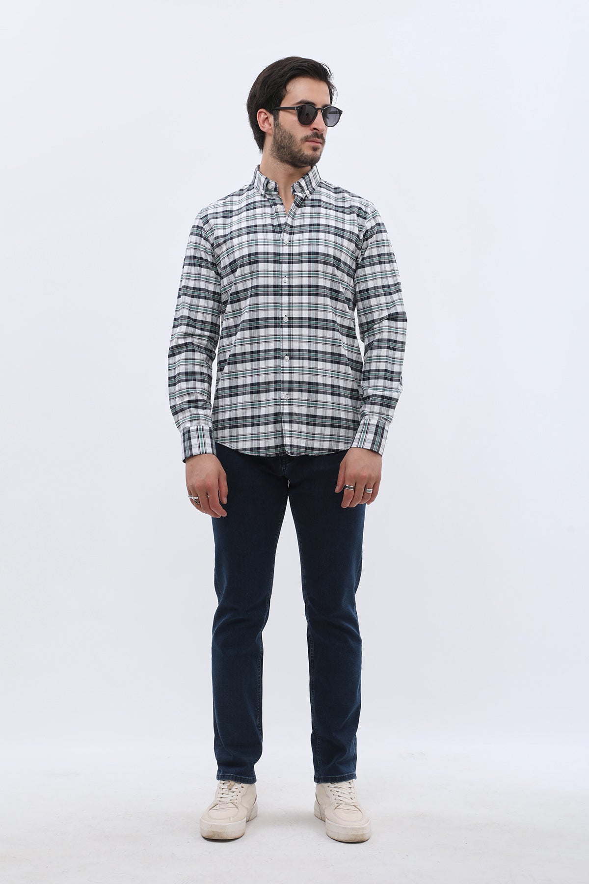 SHIRTSPRO Checked Oxford Regular Fit Shirt - Button-Down Collar - Beryl Green