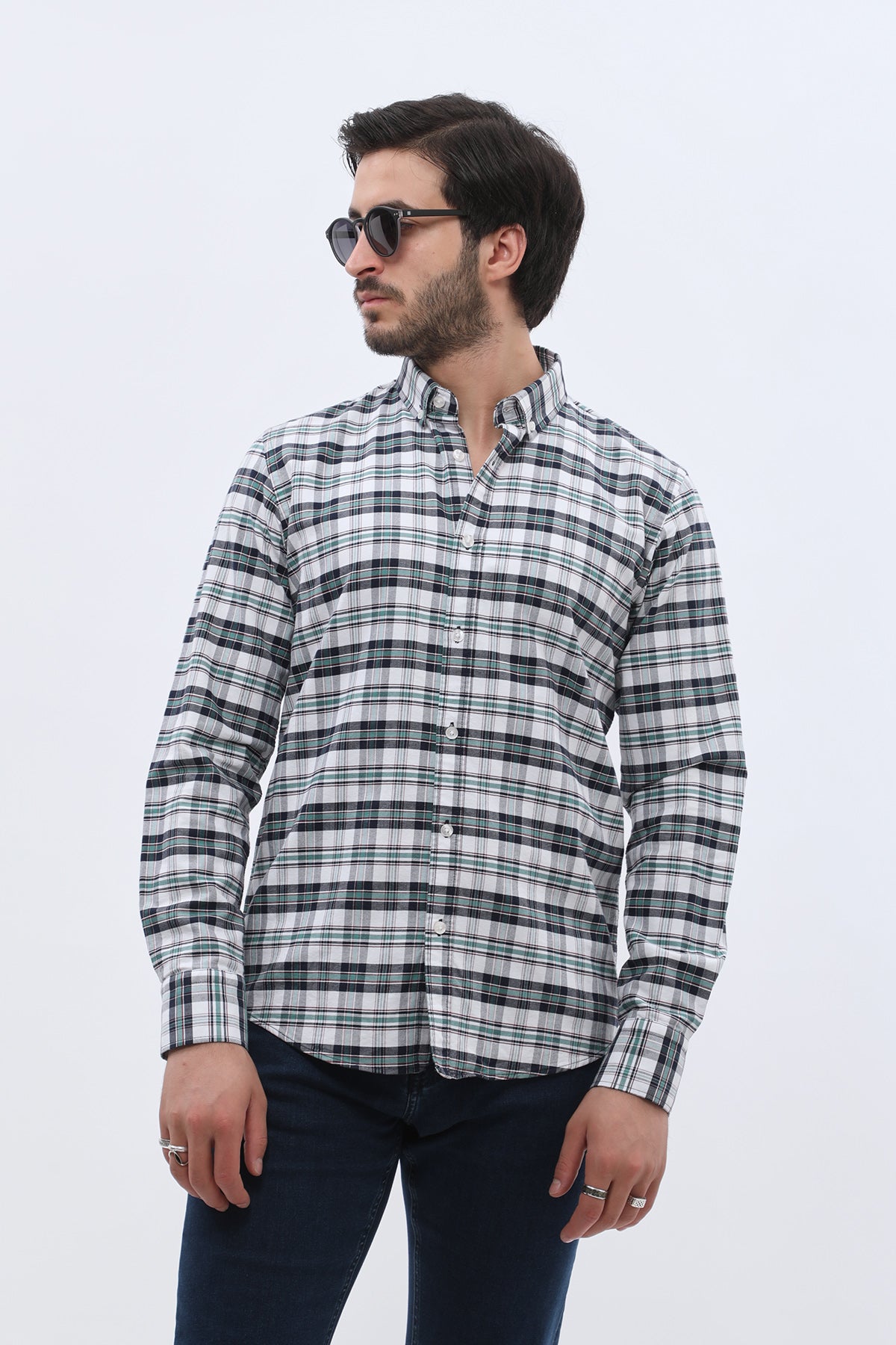 SHIRTSPRO Checked Oxford Regular Fit Shirt - Button-Down Collar - Beryl Green