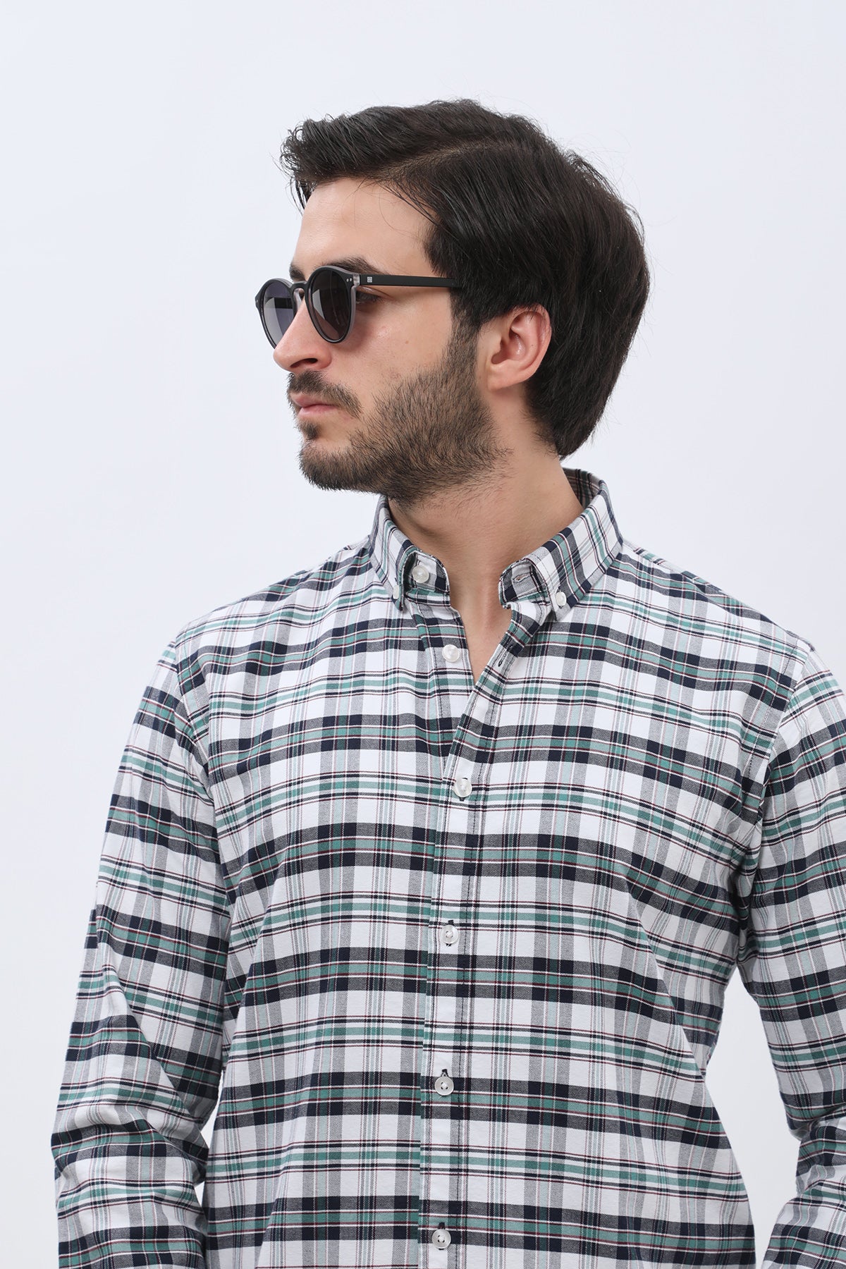SHIRTSPRO Checked Oxford Regular Fit Shirt - Button-Down Collar - Beryl Green