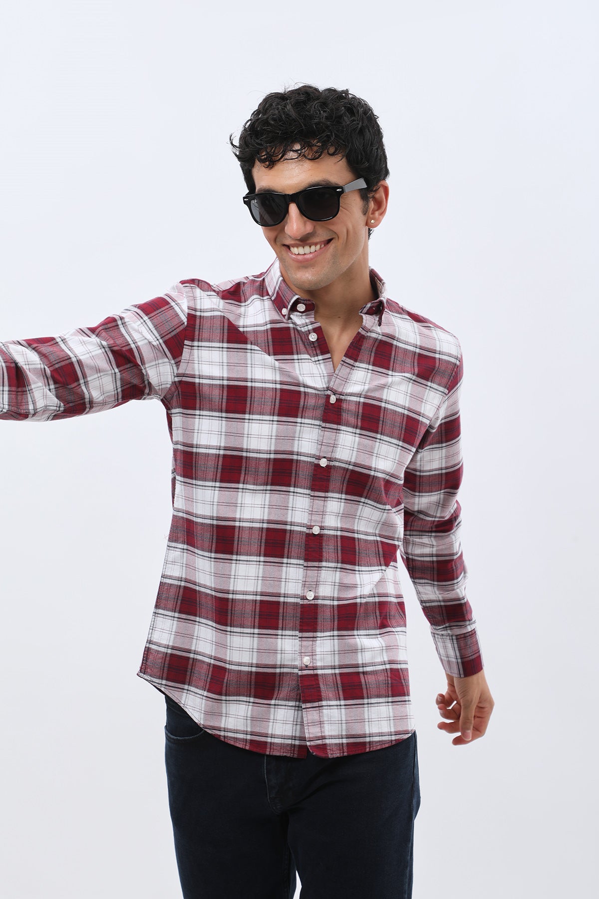 SHIRTSPRO Checked Oxford Regular Fit Shirt - Button-Down Collar - Red