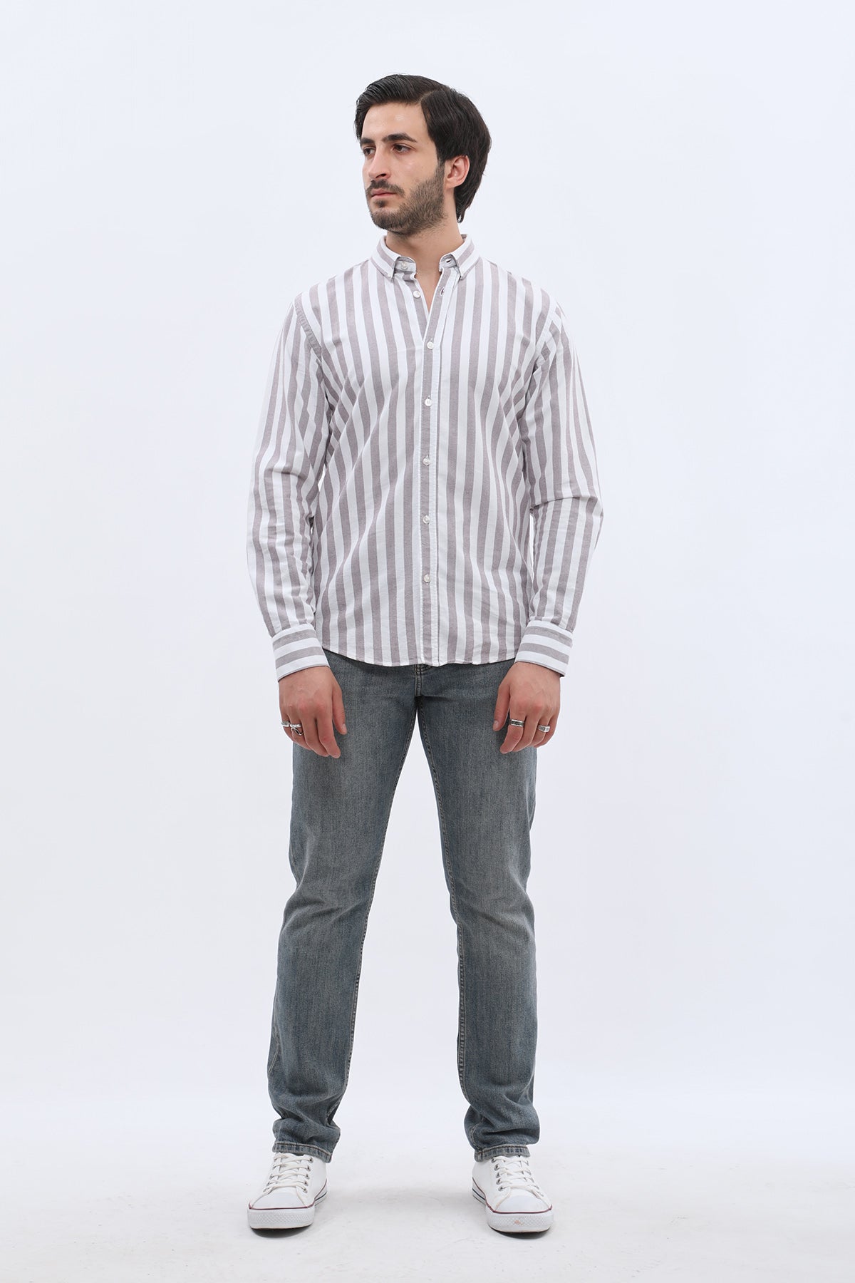 SHIRTSPRO Striped Oxford Regular Fit Shirt - Button-Down Collar - Fudge