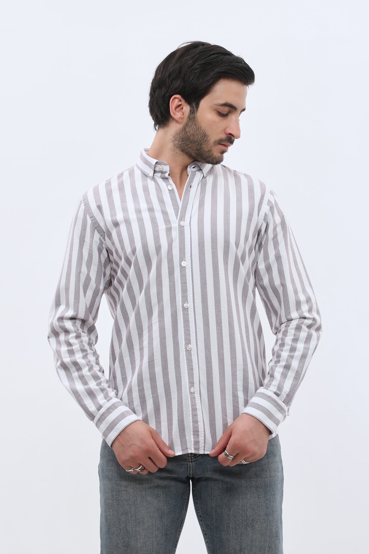 SHIRTSPRO Striped Oxford Regular Fit Shirt - Button-Down Collar - Fudge