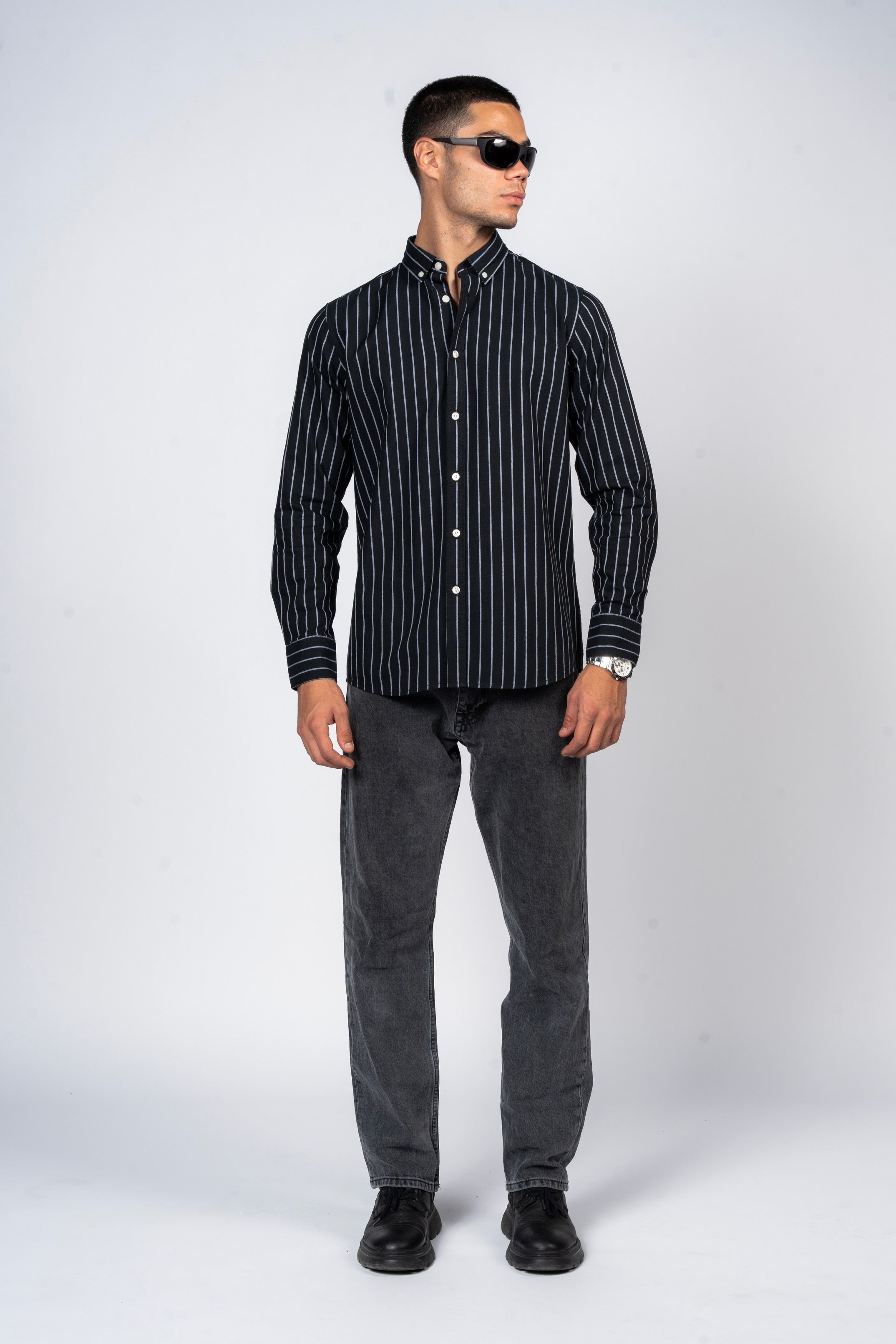 DNM UNITED Striped Smart Fit Shirt - Button-Down Collar - Black