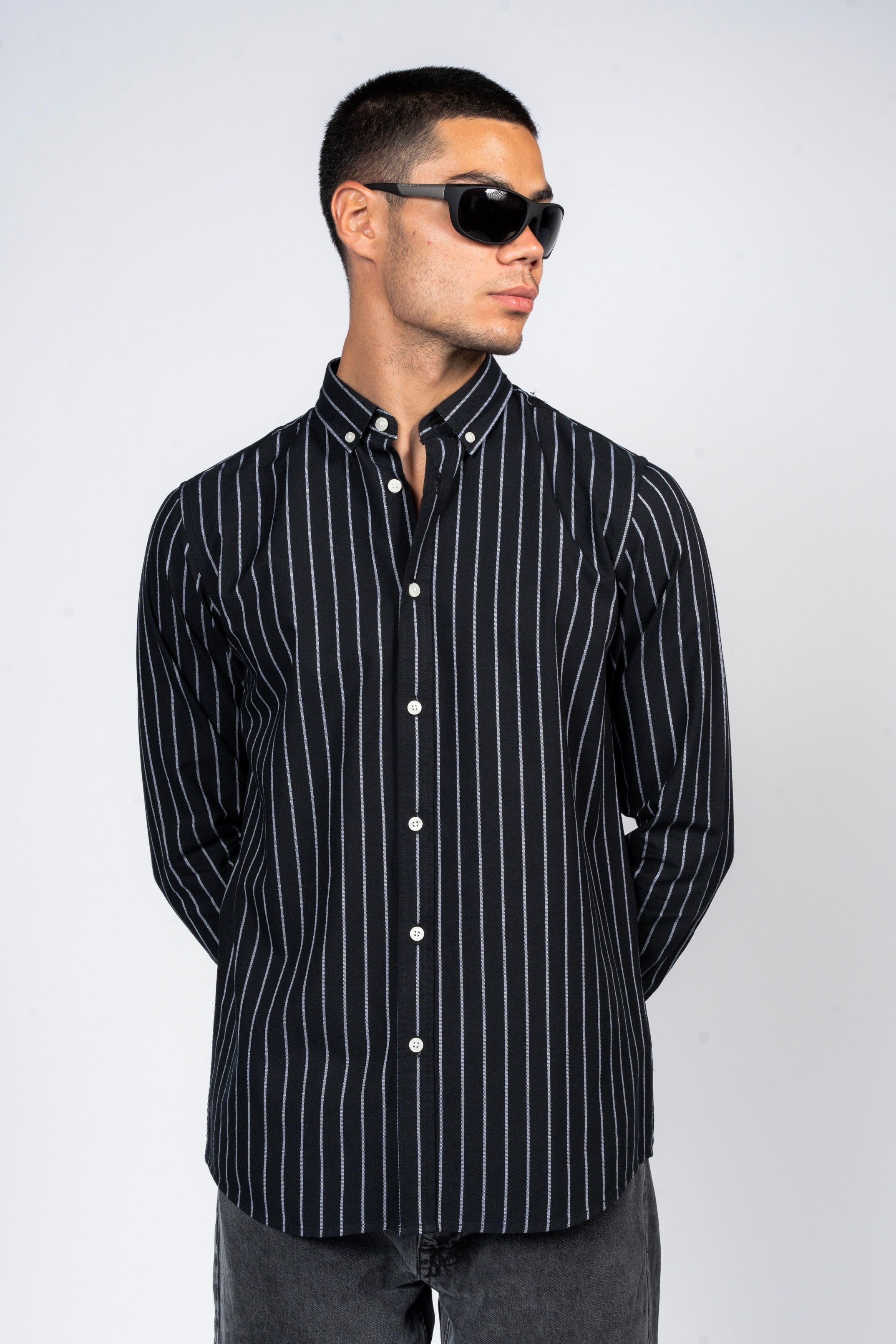 DNM UNITED Striped Smart Fit Shirt - Button-Down Collar - Black