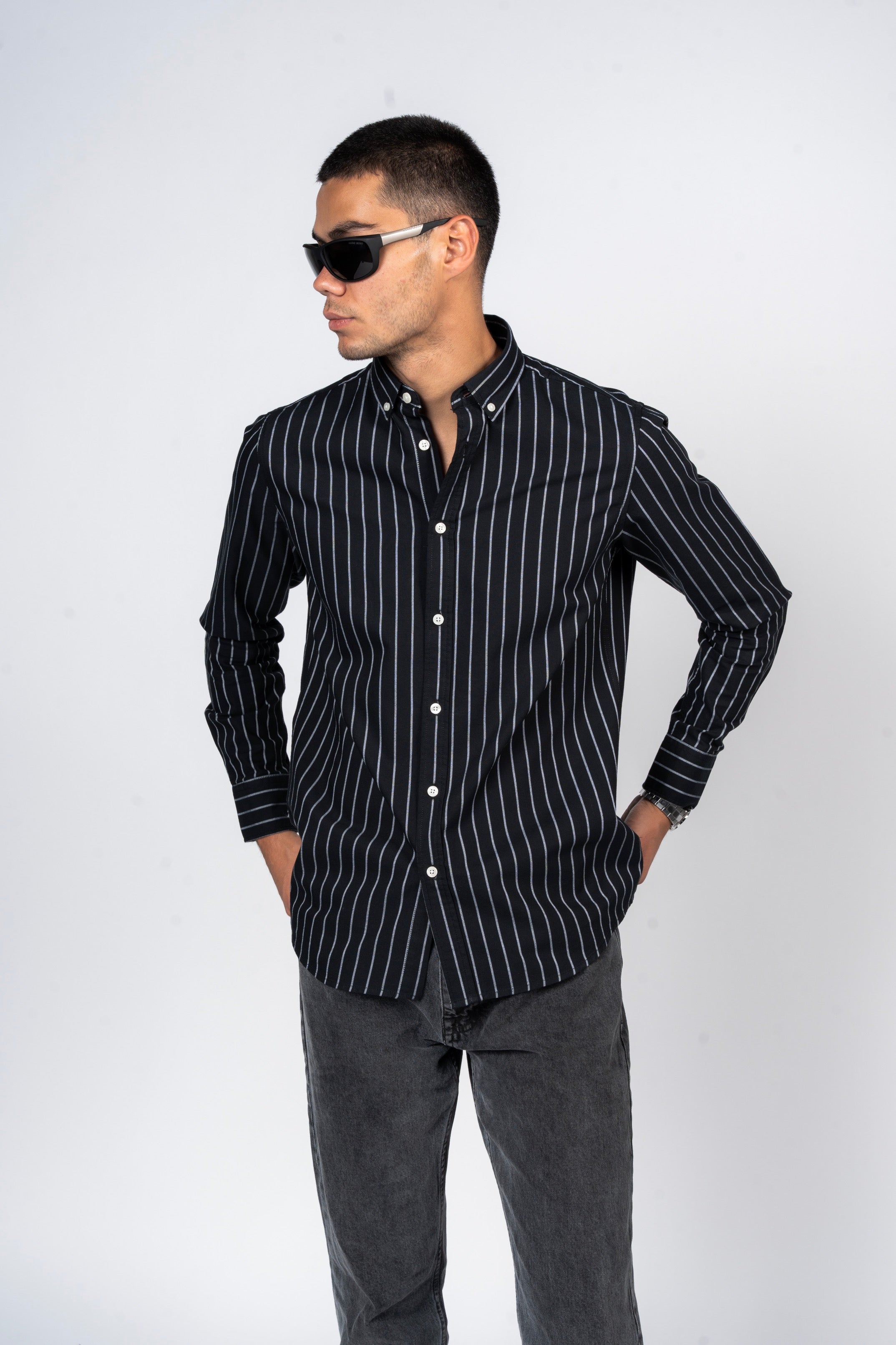 DNM UNITED Striped Smart Fit Shirt - Button-Down Collar - Black