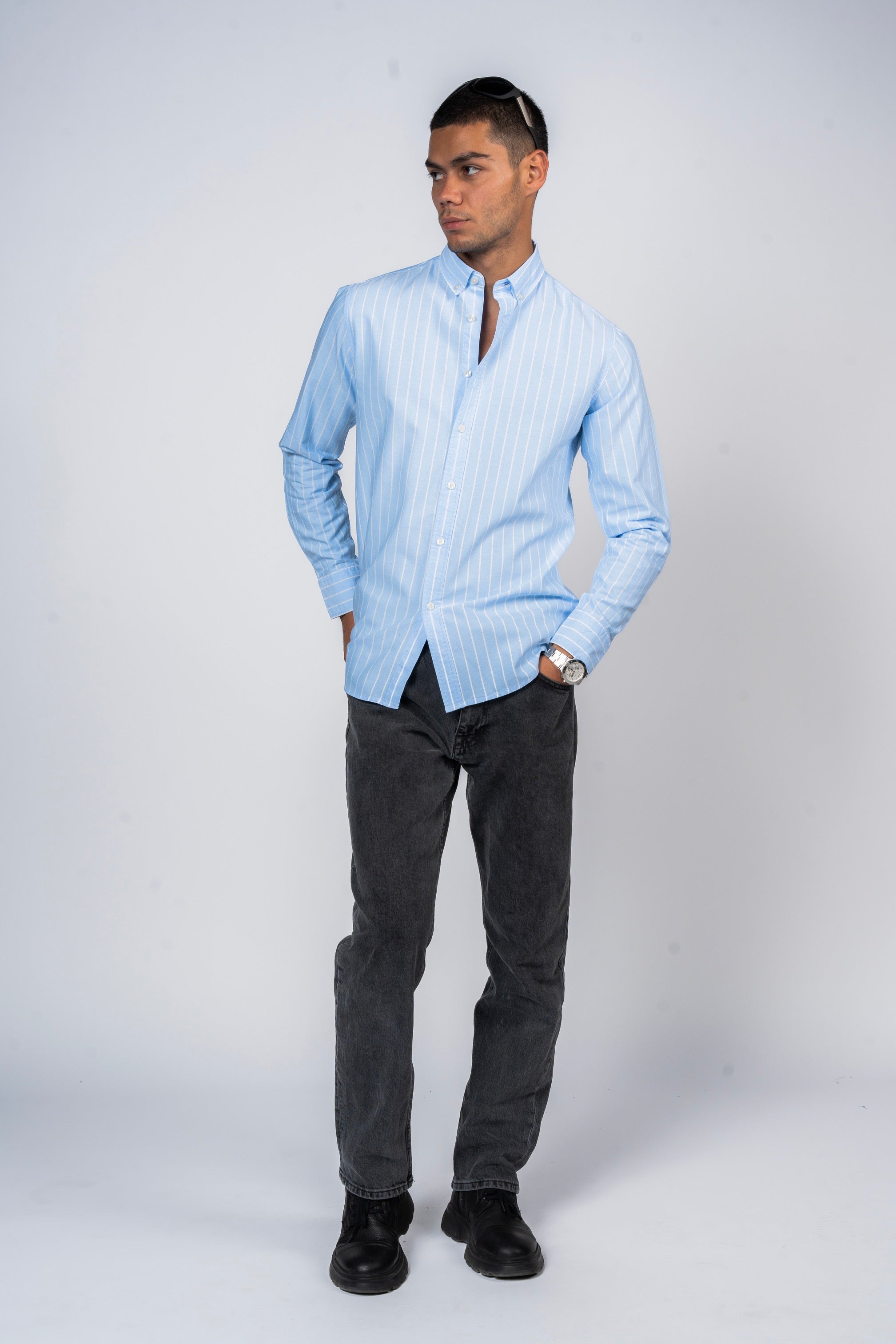 DNM UNITED Striped Smart Fit Shirt - Button-Down Collar - Blue