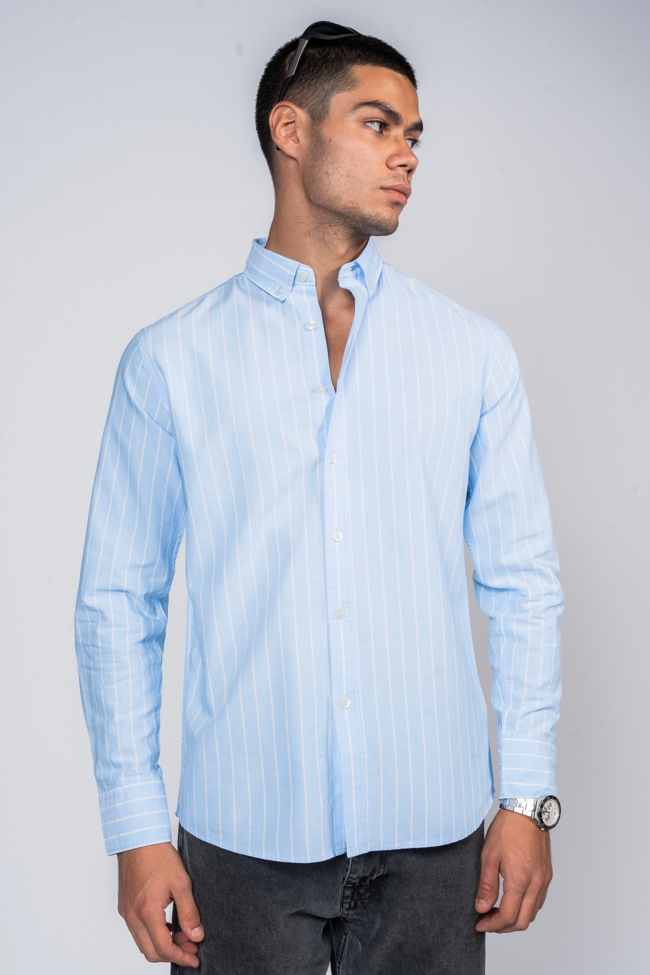DNM UNITED Striped Smart Fit Shirt - Button-Down Collar - Blue