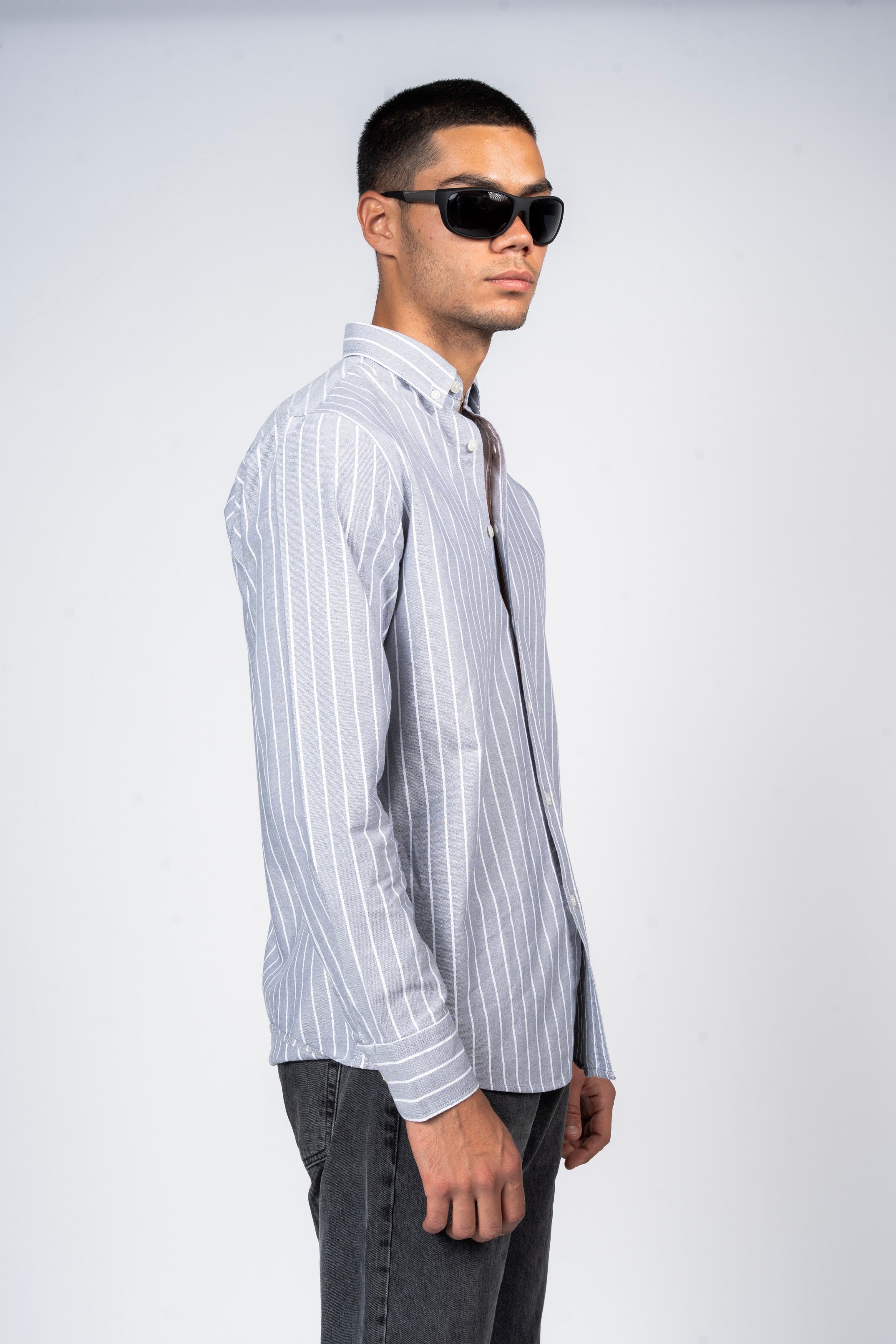 DNM UNITED Striped Smart Fit Shirt - Button-Down Collar - Grey