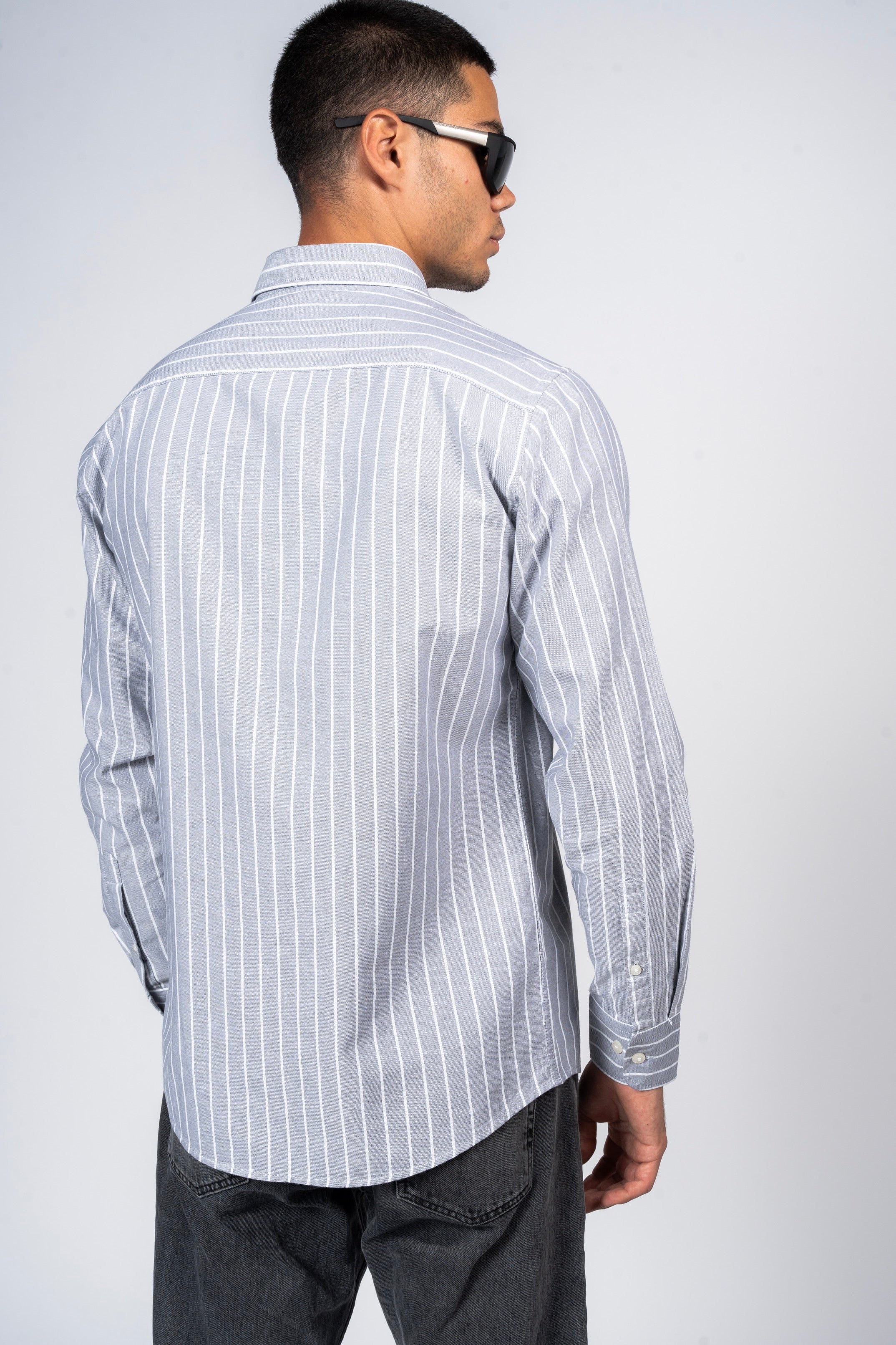 DNM UNITED Striped Smart Fit Shirt - Button-Down Collar - Grey