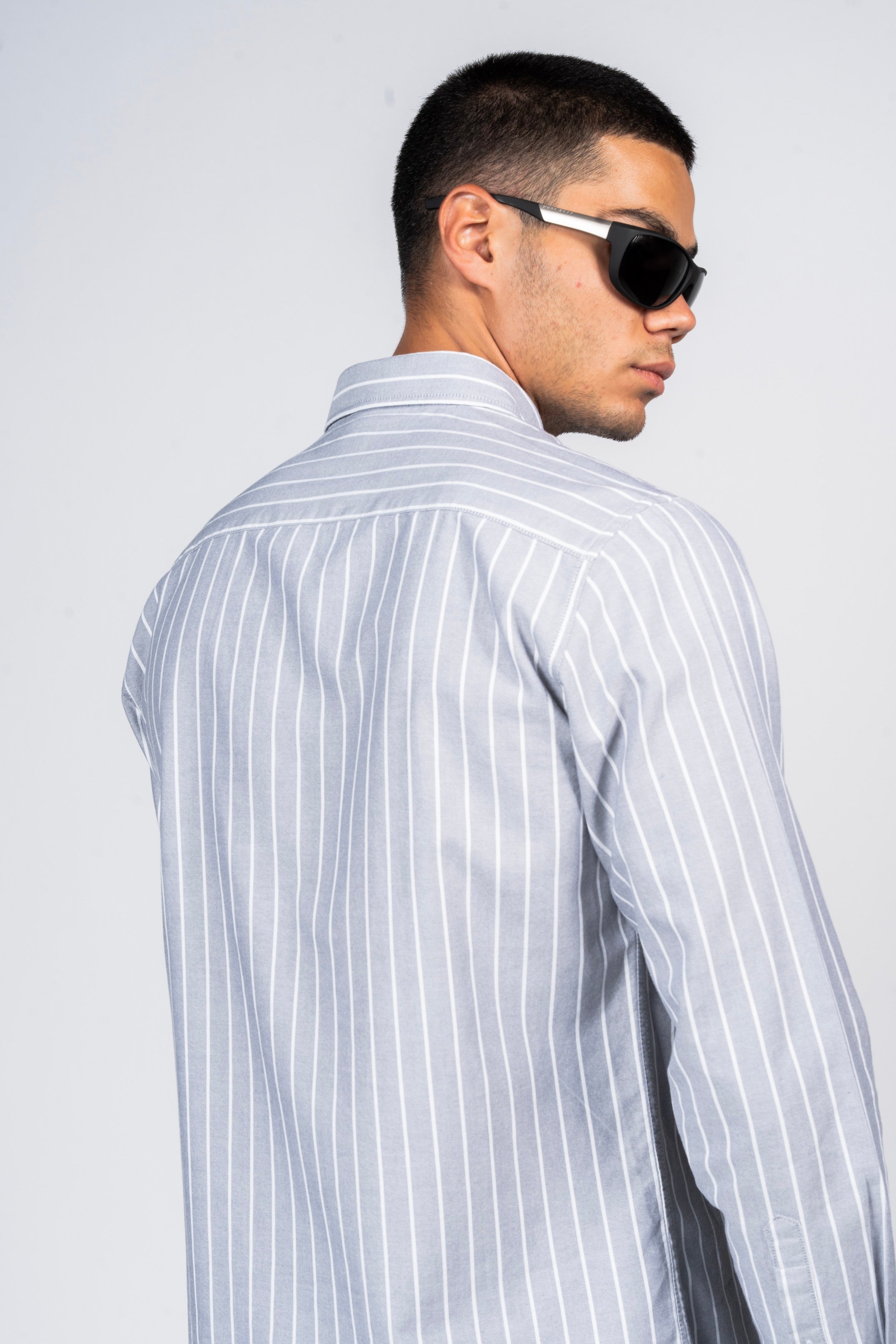 DNM UNITED Striped Smart Fit Shirt - Button-Down Collar - Grey