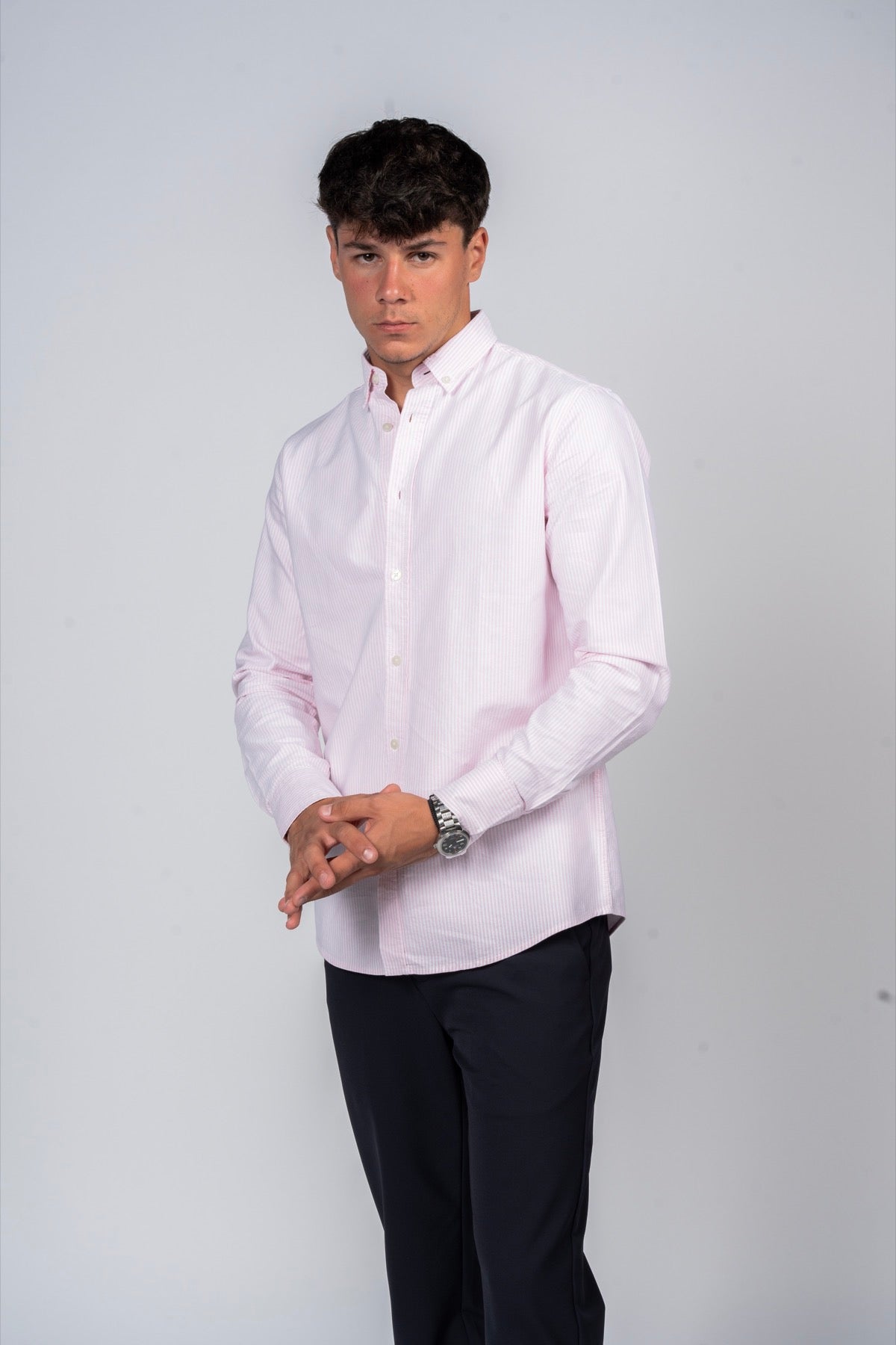 DNM UNITED Striped Smart Fit Shirt - Button-Down Collar - Pink