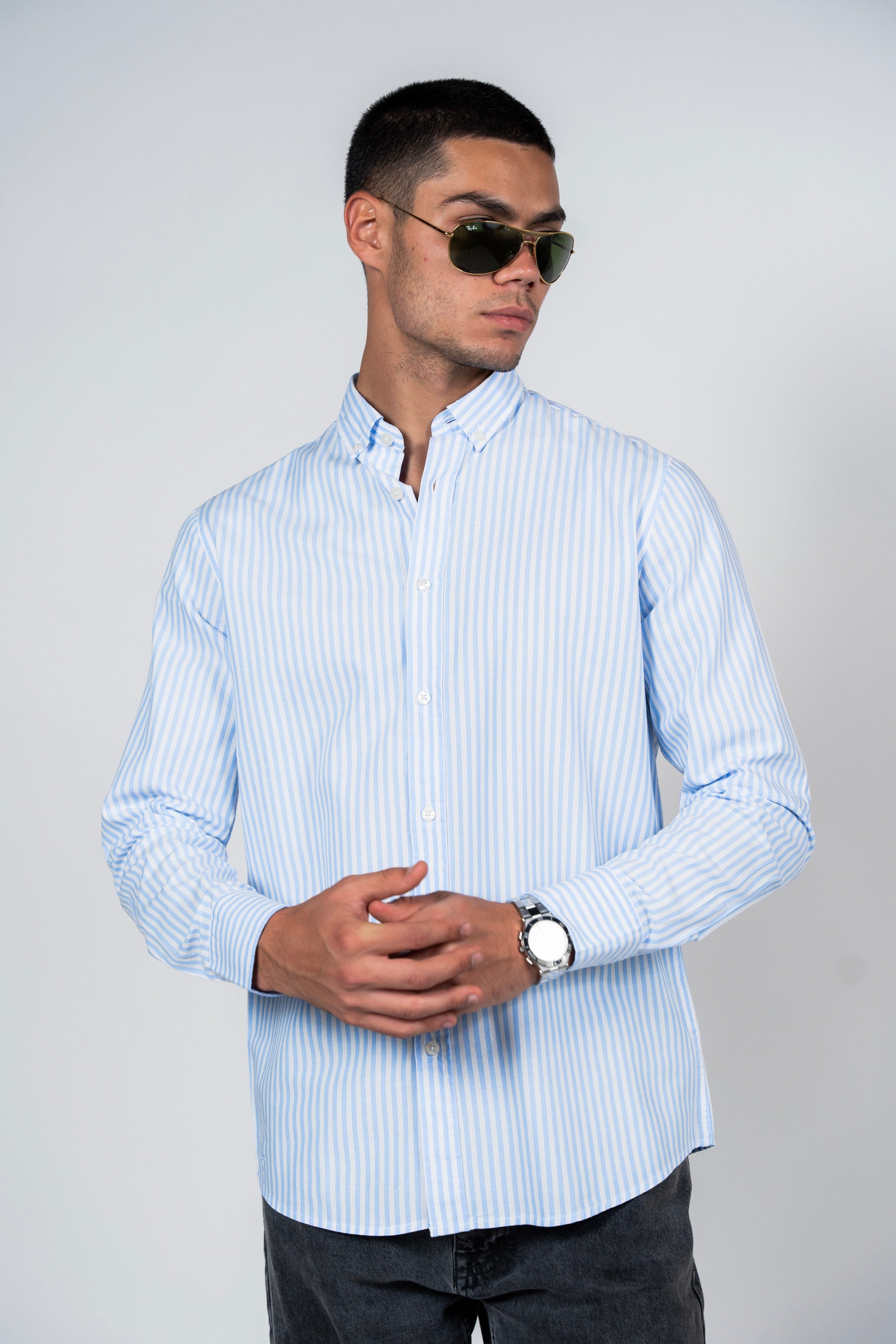 DNM UNITED Striped Smart Fit Shirt - Button-Down Collar - Blue