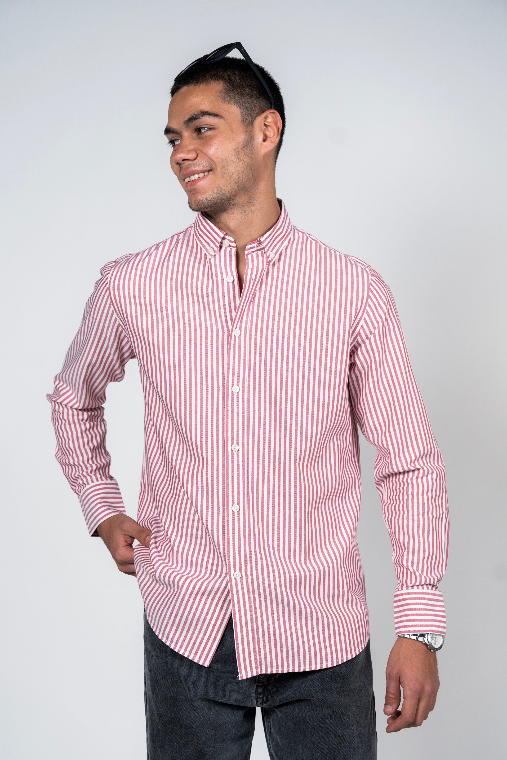 DNM UNITED Striped Smart Fit Shirt - Button-Down Collar - Red