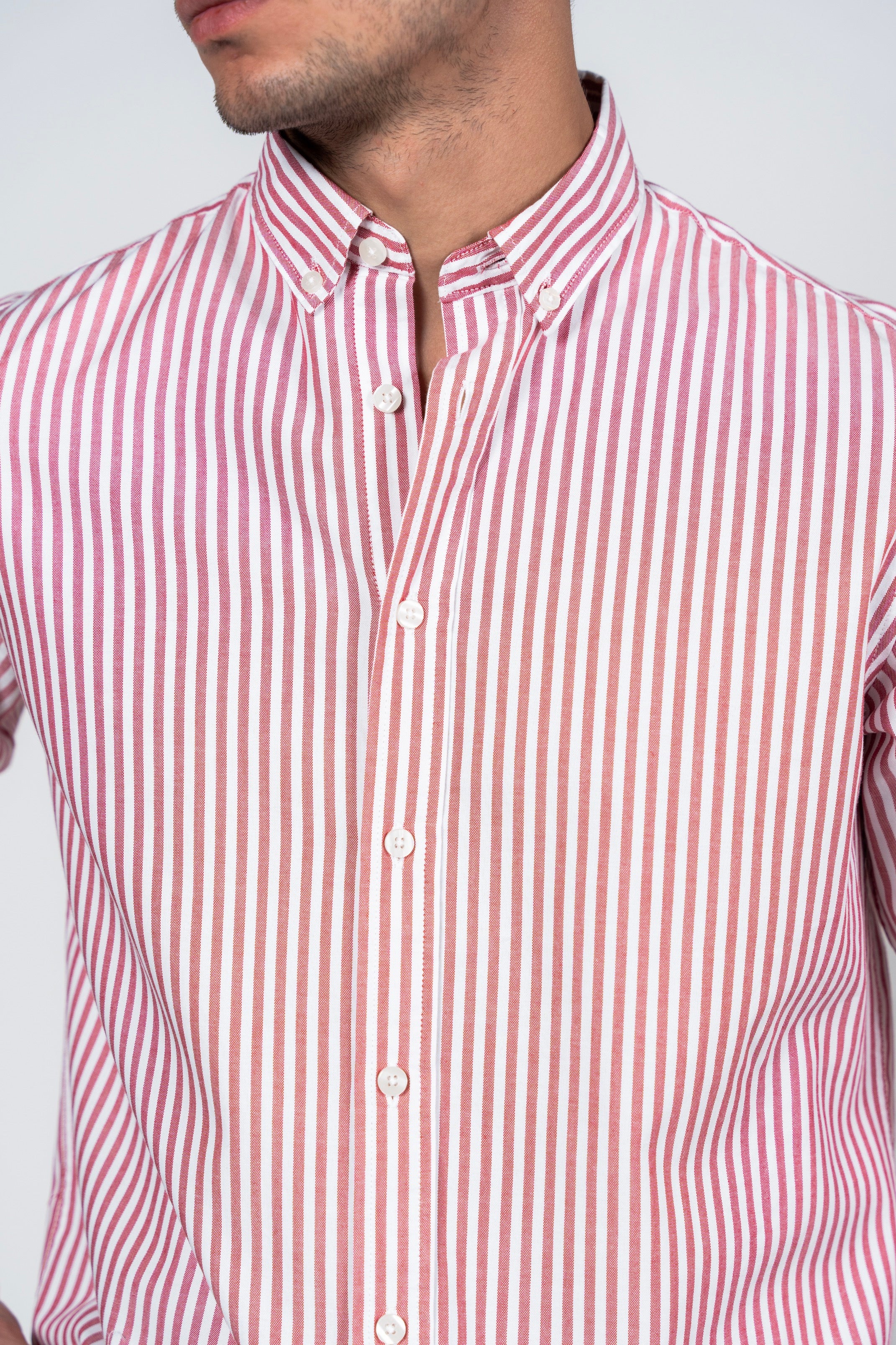 DNM UNITED Striped Smart Fit Shirt - Button-Down Collar - Red