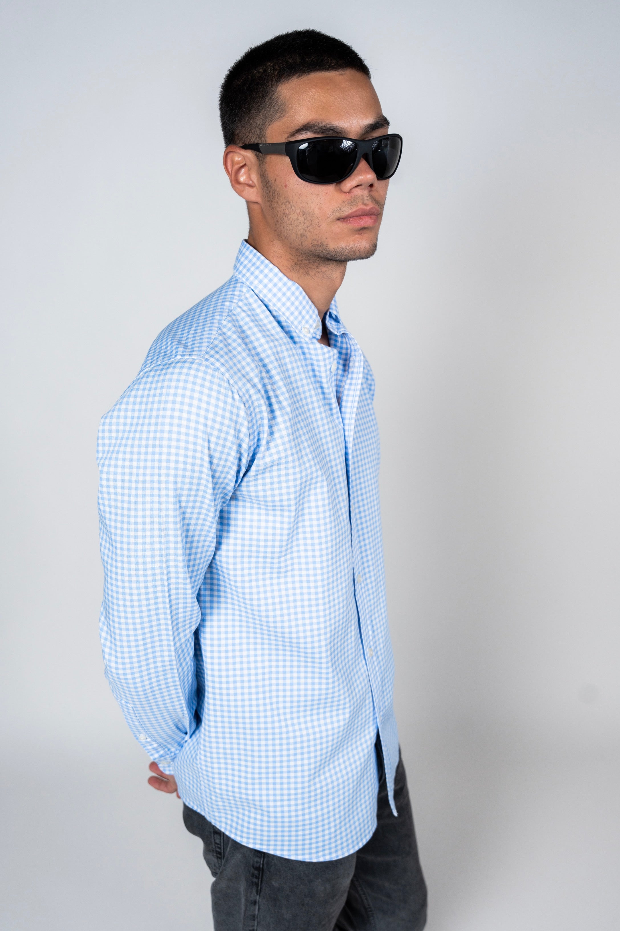 DNM UNITED Checked Smart Fit Shirt - Button-Down Collar - Blue