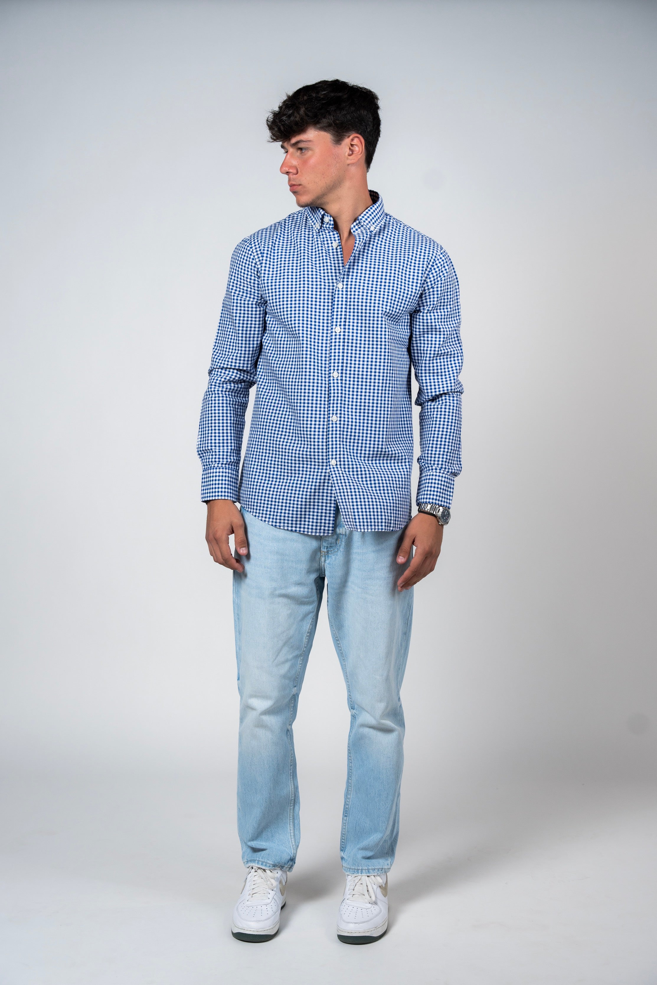DNM UNITED Checked Smart Fit Shirt - Button-Down Collar - Navy