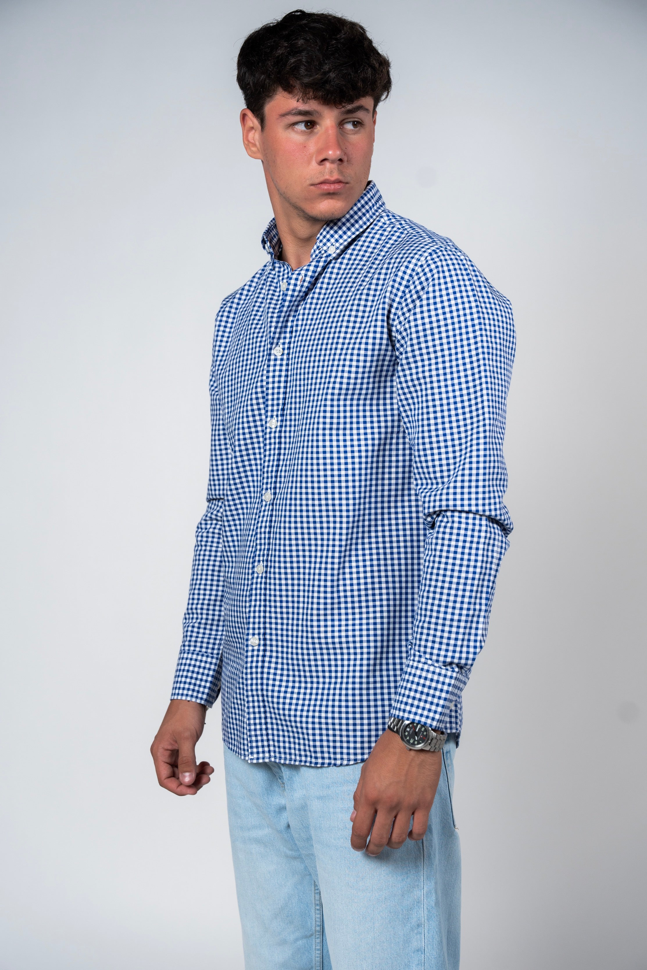 DNM UNITED Checked Smart Fit Shirt - Button-Down Collar - Navy