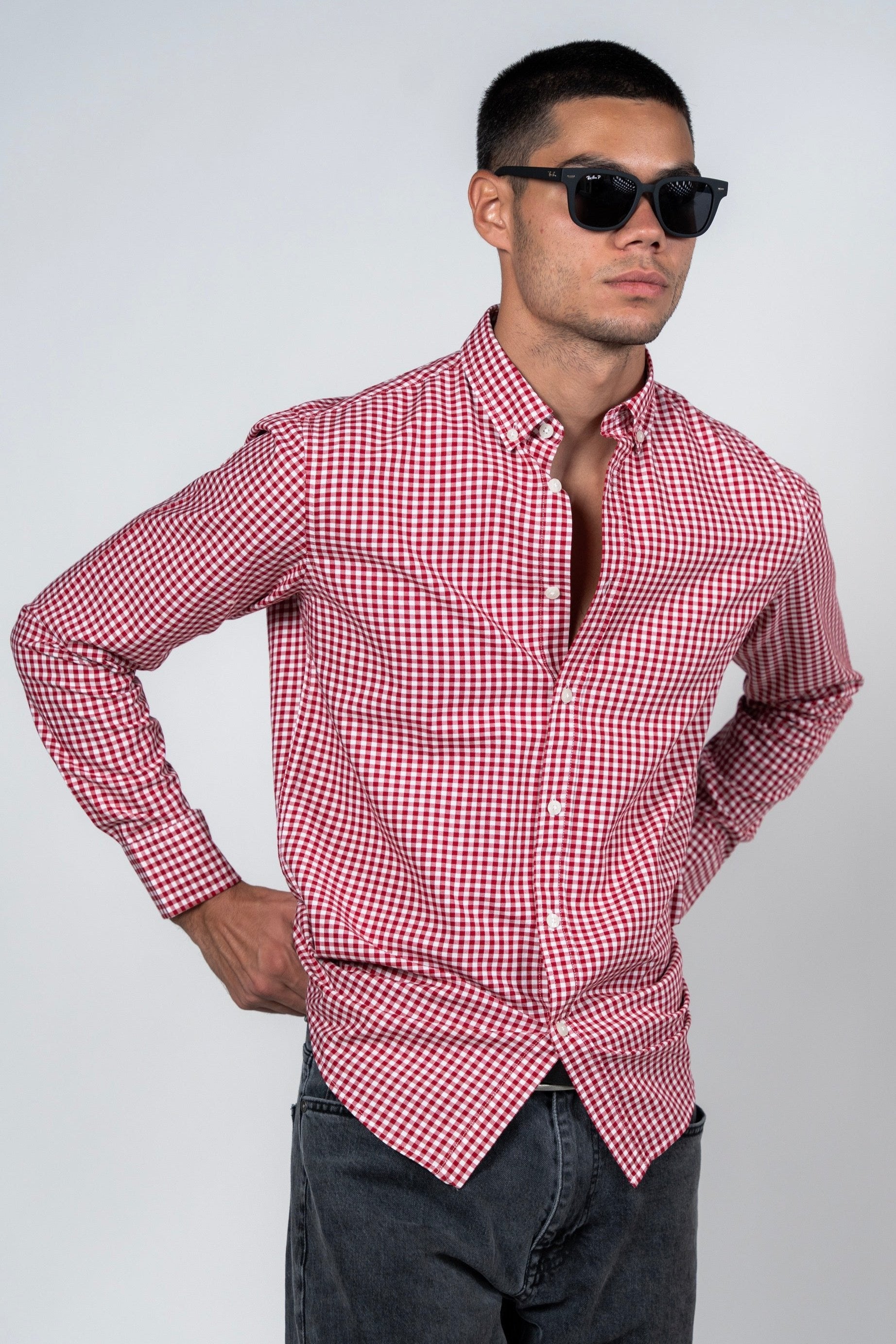 DNM UNITED Checked Smart Fit Shirt - Button-Down Collar - Red