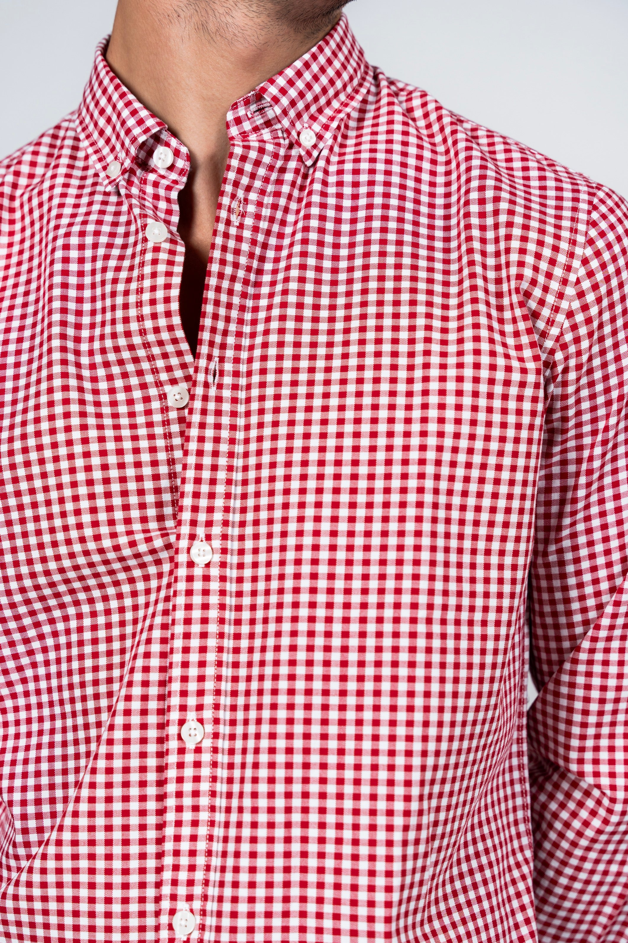 DNM UNITED Checked Smart Fit Shirt - Button-Down Collar - Red