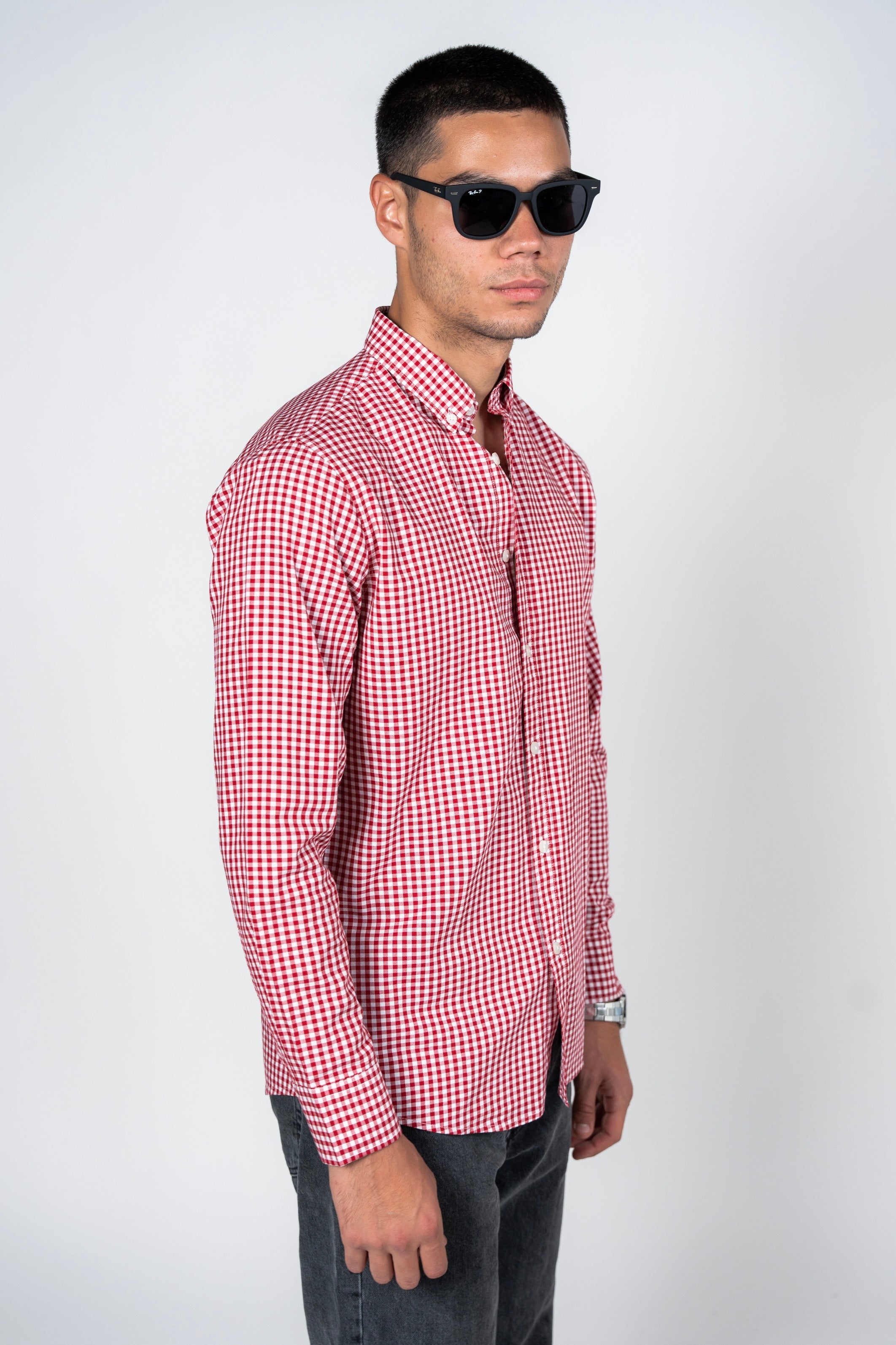 DNM UNITED Checked Smart Fit Shirt - Button-Down Collar - Red
