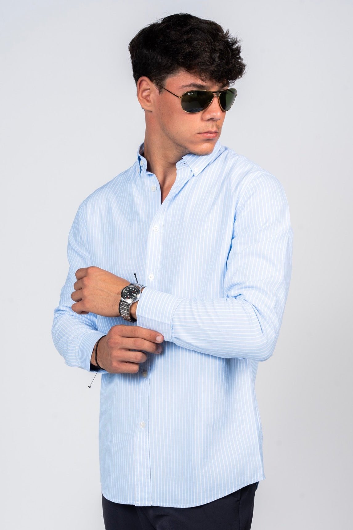 DNM UNITED Striped Smart Fit Shirt - Button-Down Collar - Blue