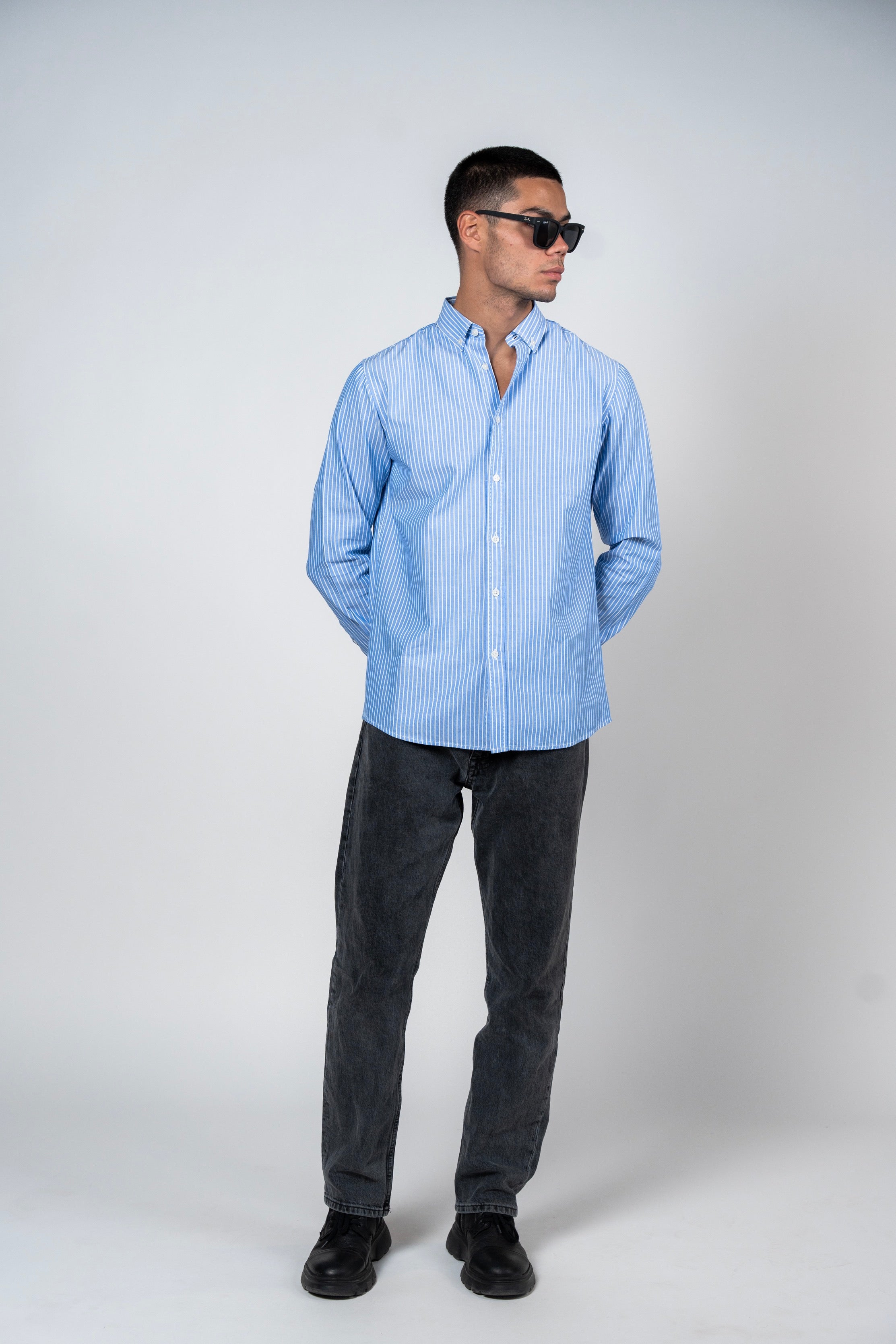 DNM UNITED Striped Smart Fit Shirt - Button-Down Collar - Navy