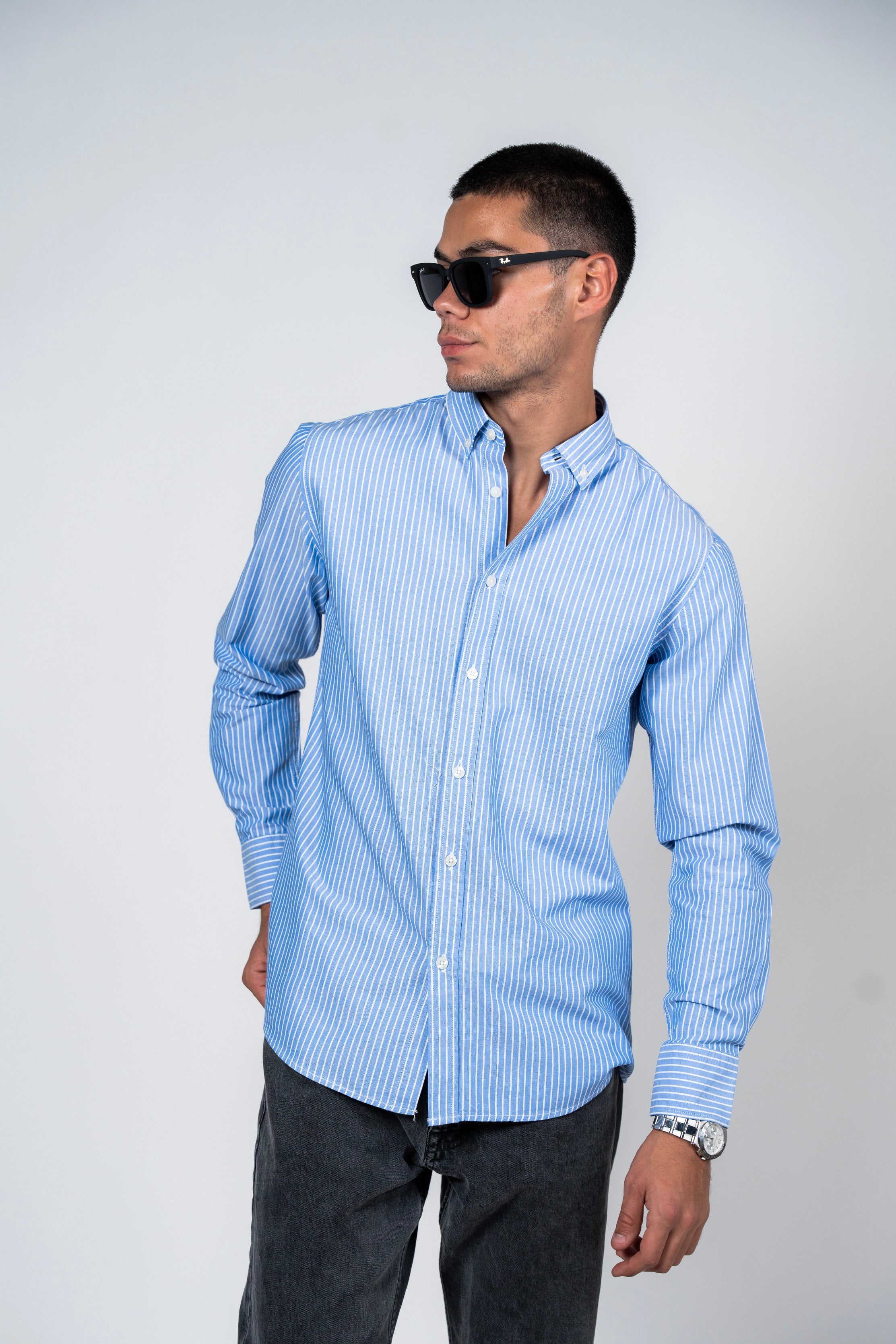 DNM UNITED Striped Smart Fit Shirt - Button-Down Collar - Navy