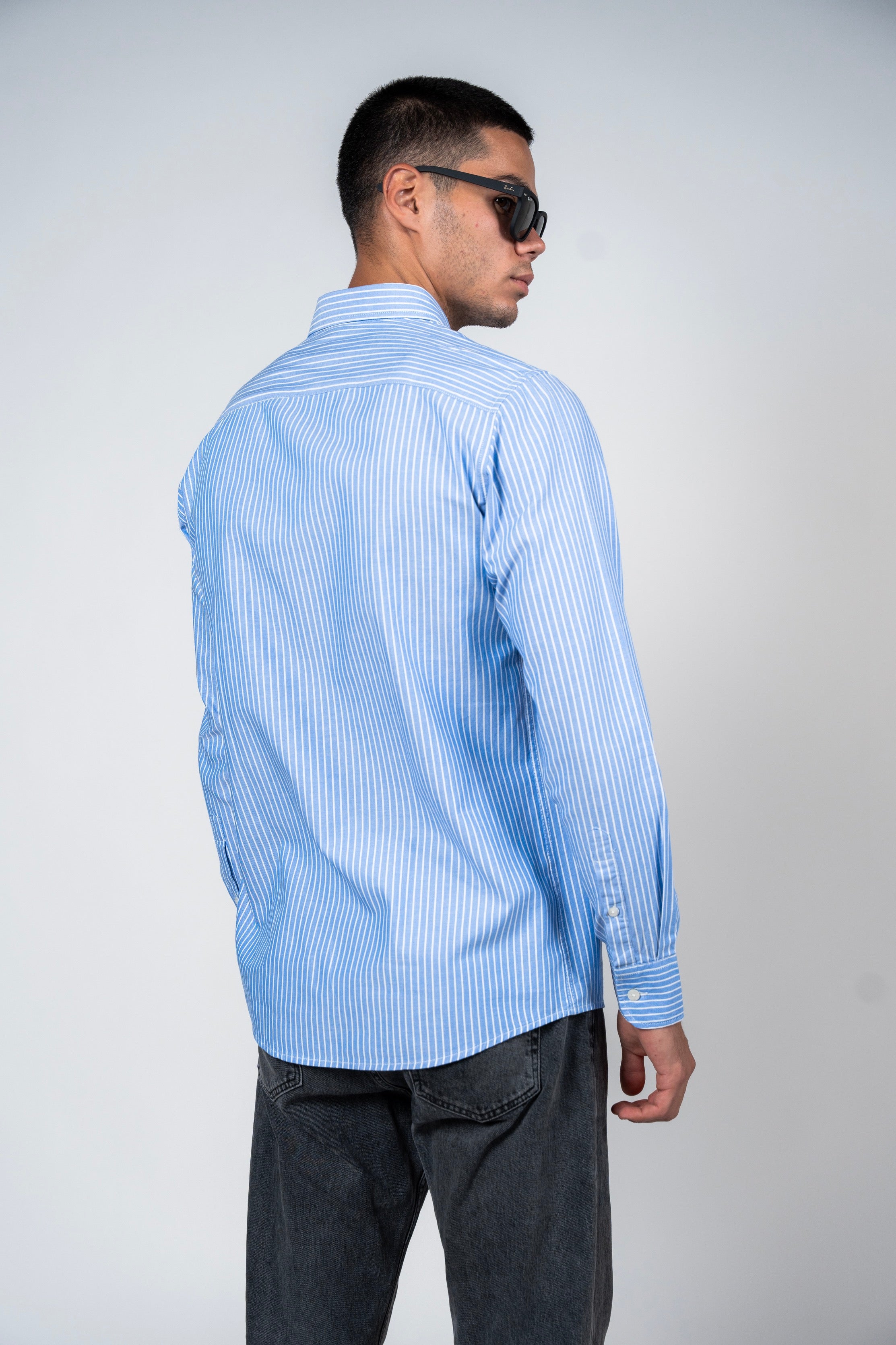 DNM UNITED Striped Smart Fit Shirt - Button-Down Collar - Navy