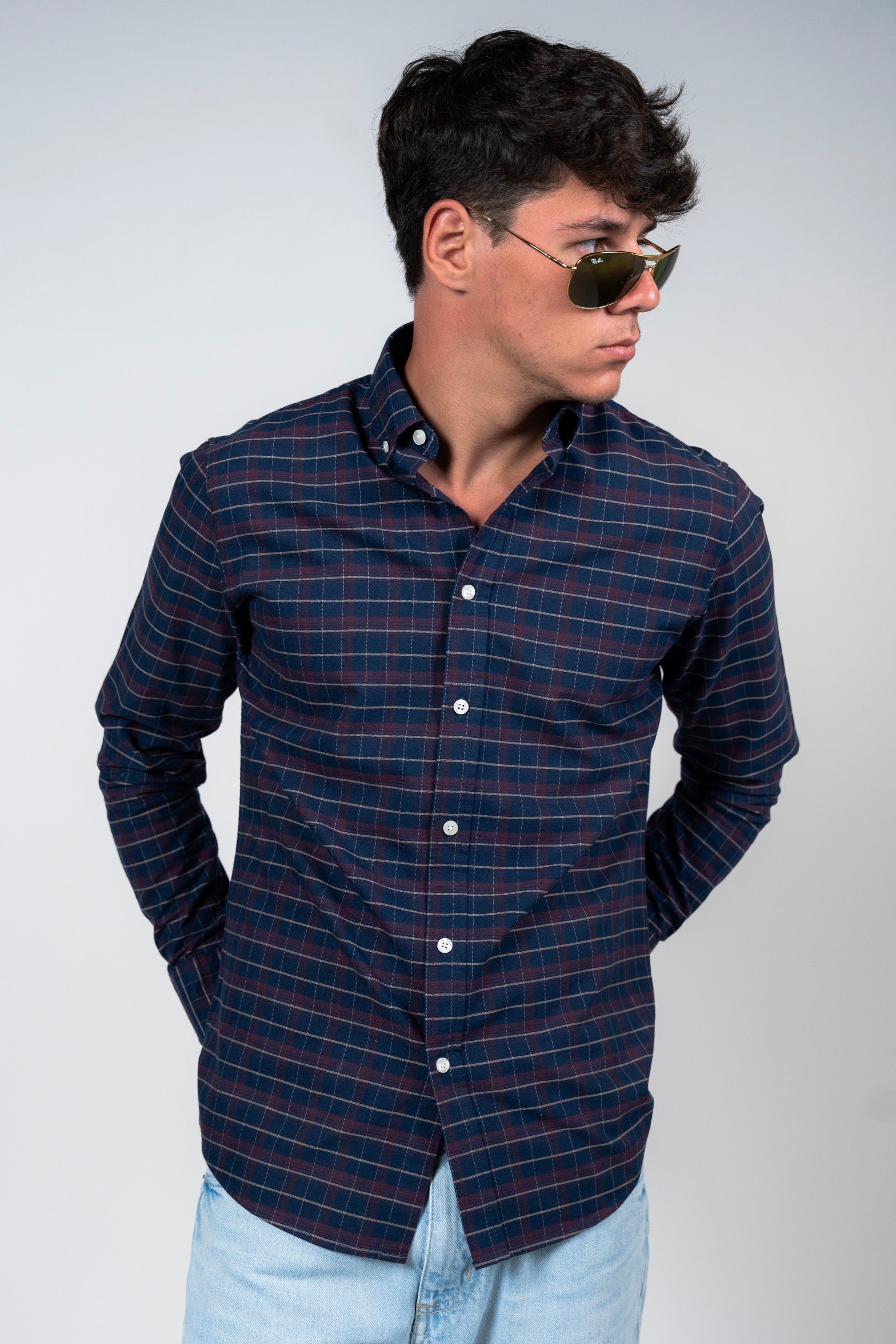 SHIRTSPRO Checked Smart Fit Shirt - Button-Down Collar - Black Iris