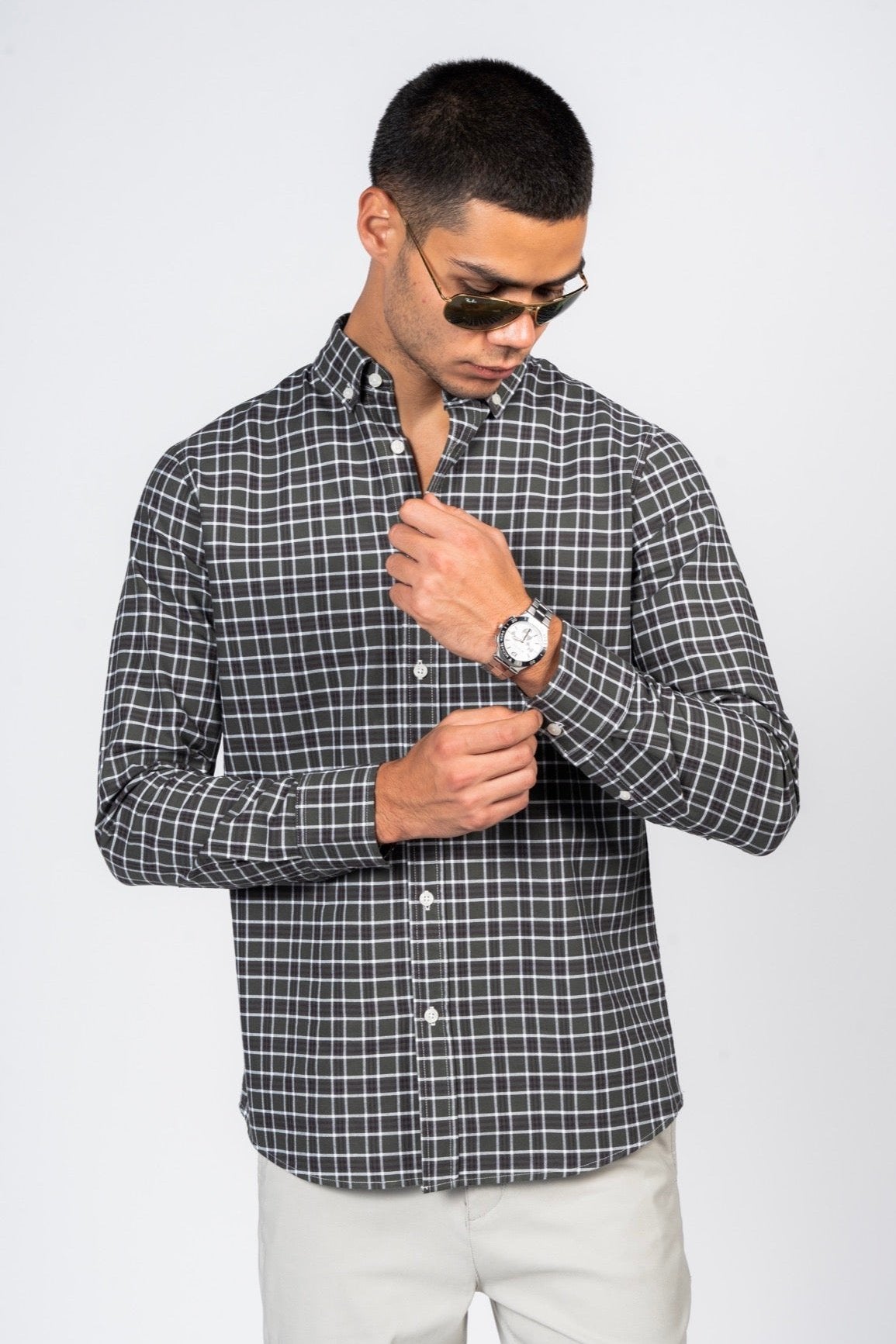 SHIRTSPRO Checked Smart Fit Shirt - Button-Down Collar - Green