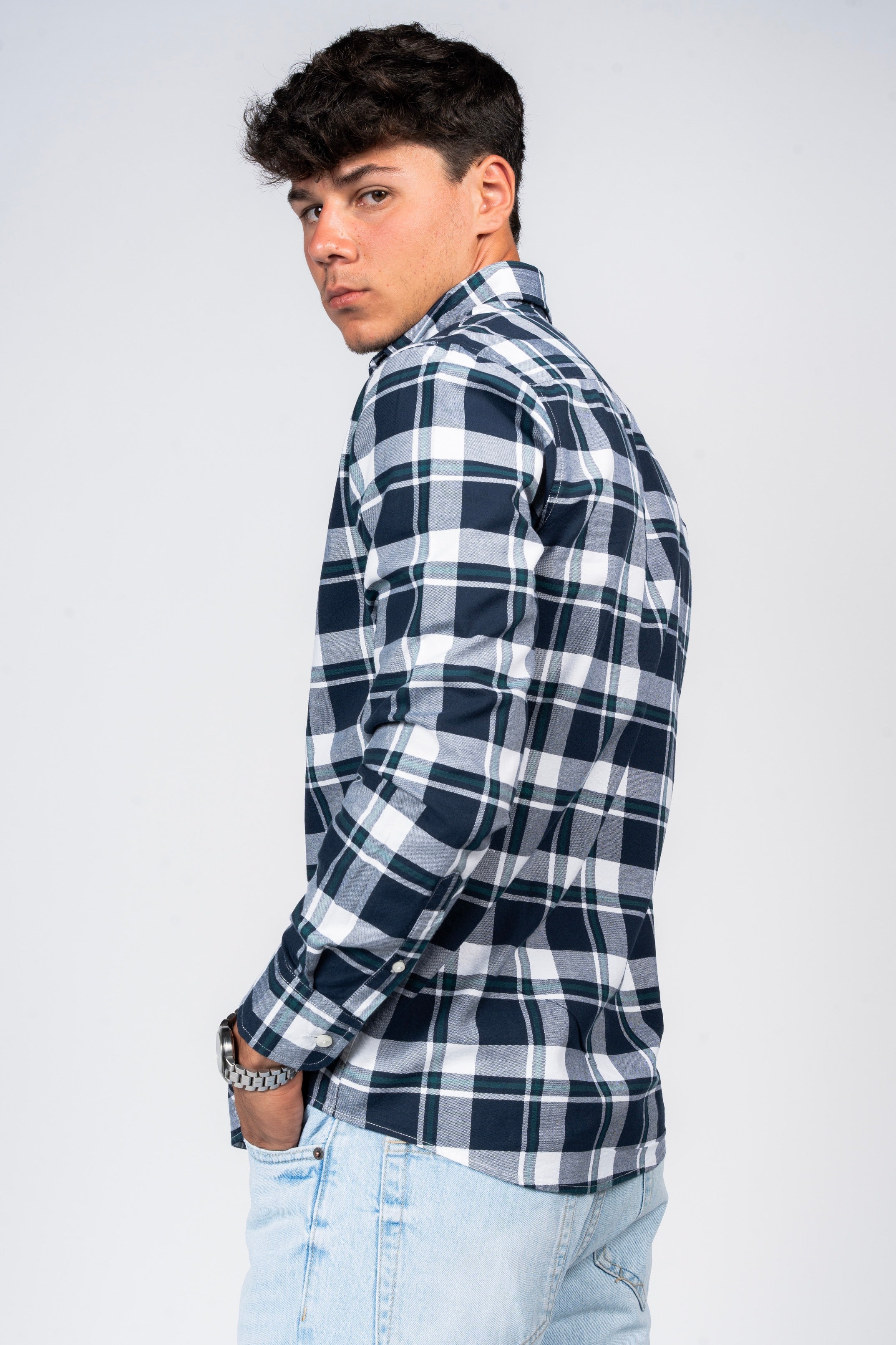 SHIRTSPRO Checked Smart Fit Shirt - Button-Down Collar - Deep Teal