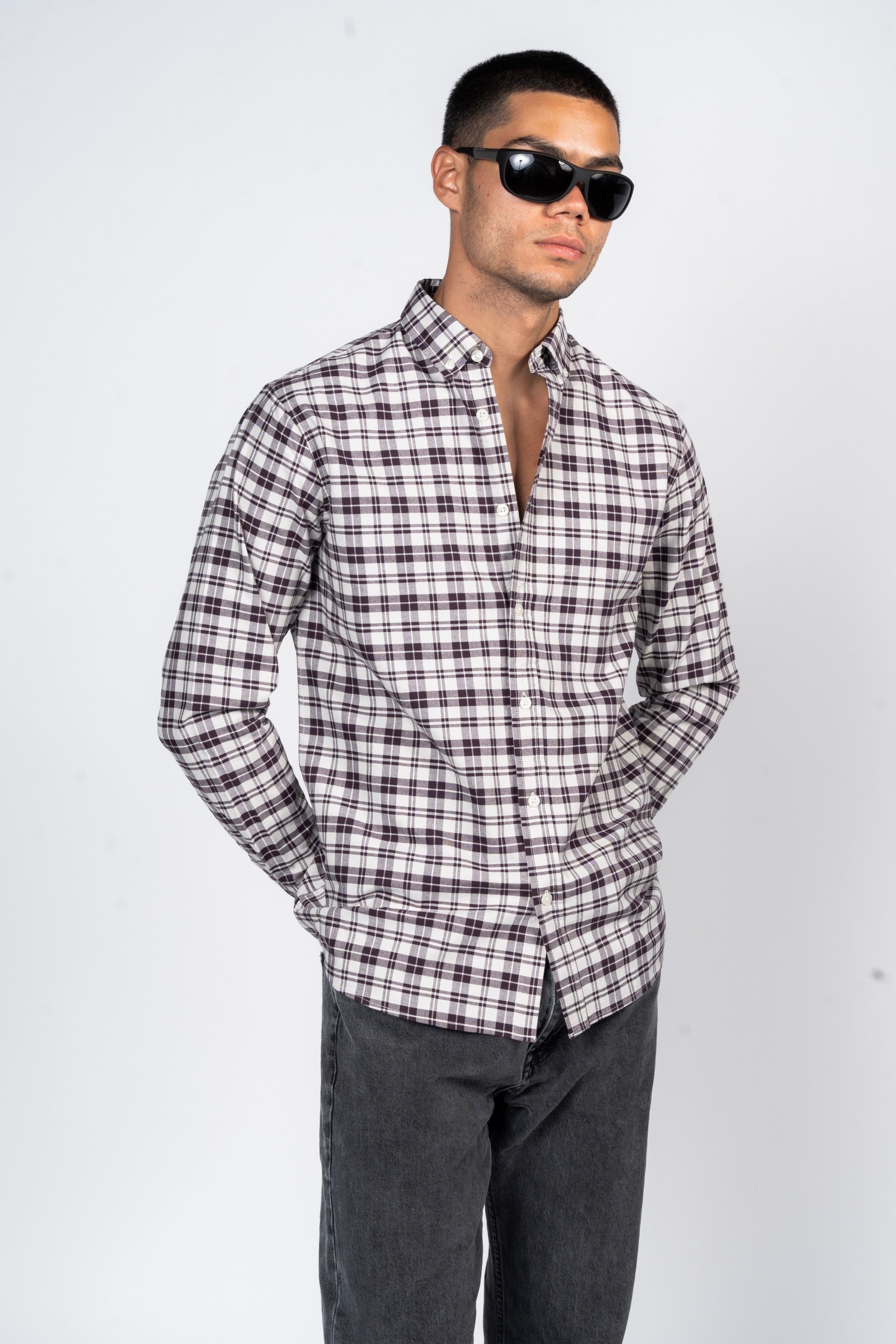 SHIRTSPRO Checked Smart Fit Shirt - Button-Down Collar - Light Beige