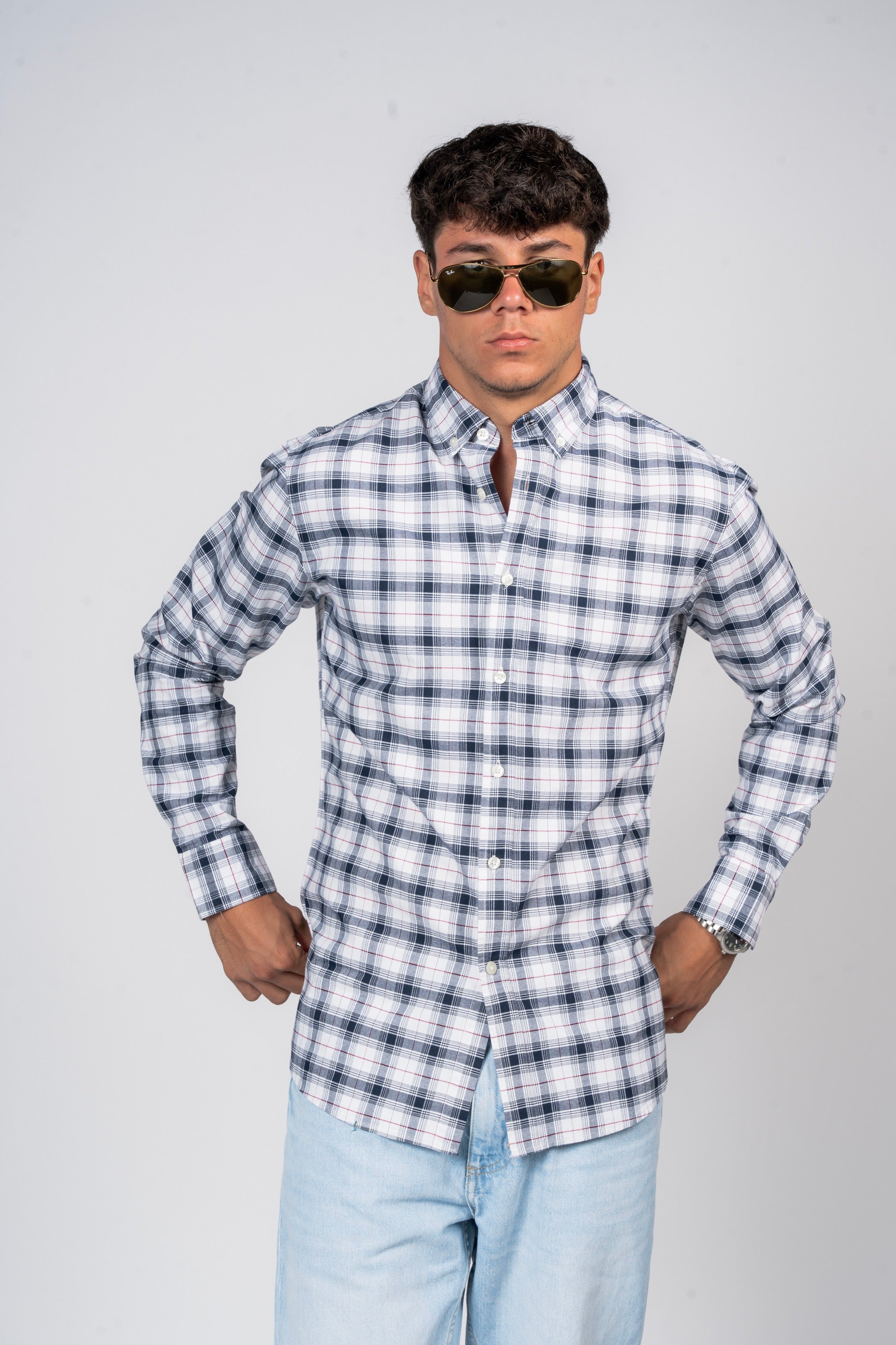 SHIRTSPRO Checked Smart Fit Shirt - Button-Down Collar - Mood Indigo