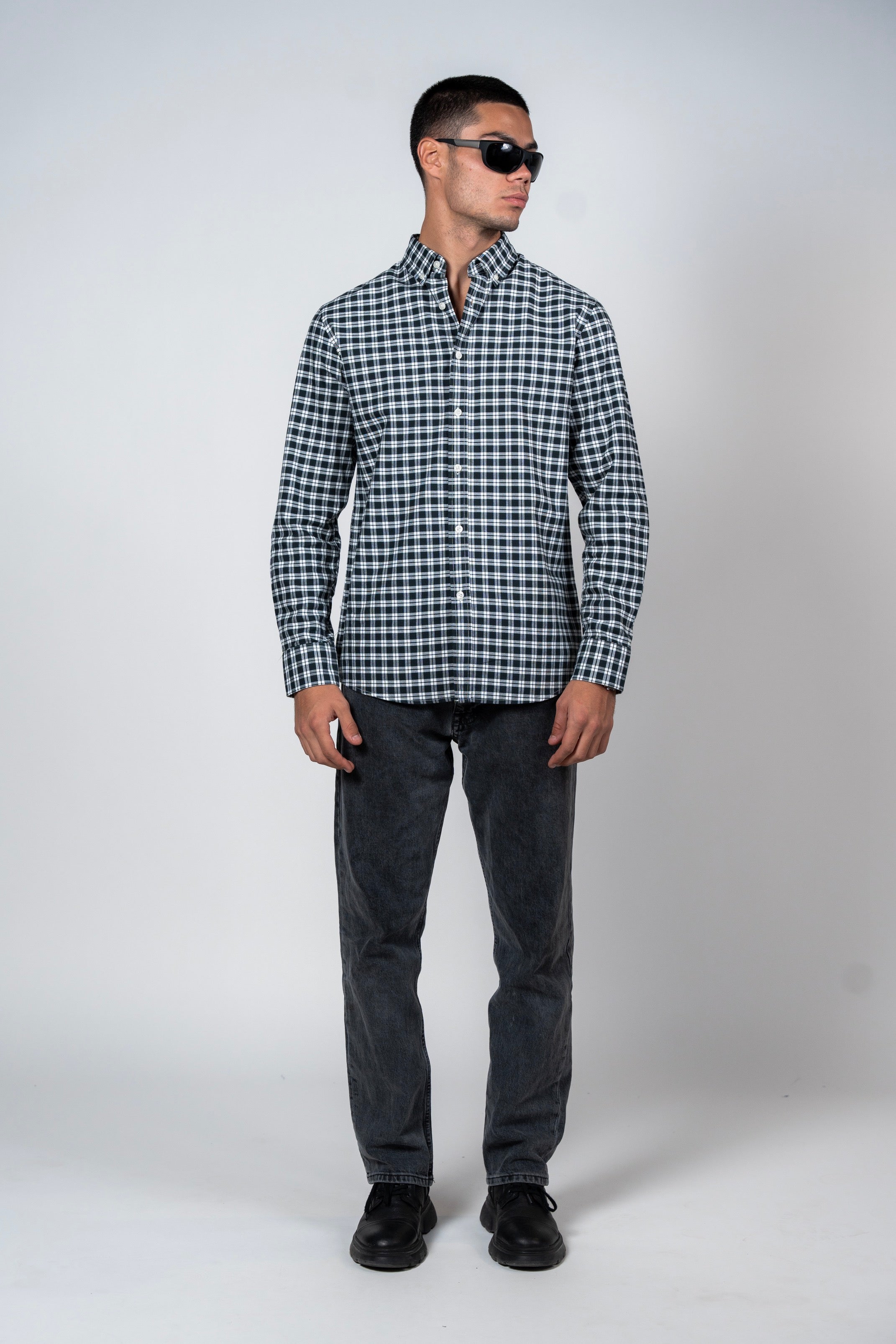 SHIRTSPRO Checked Smart Fit Shirt - Button-Down Collar - Green Gables