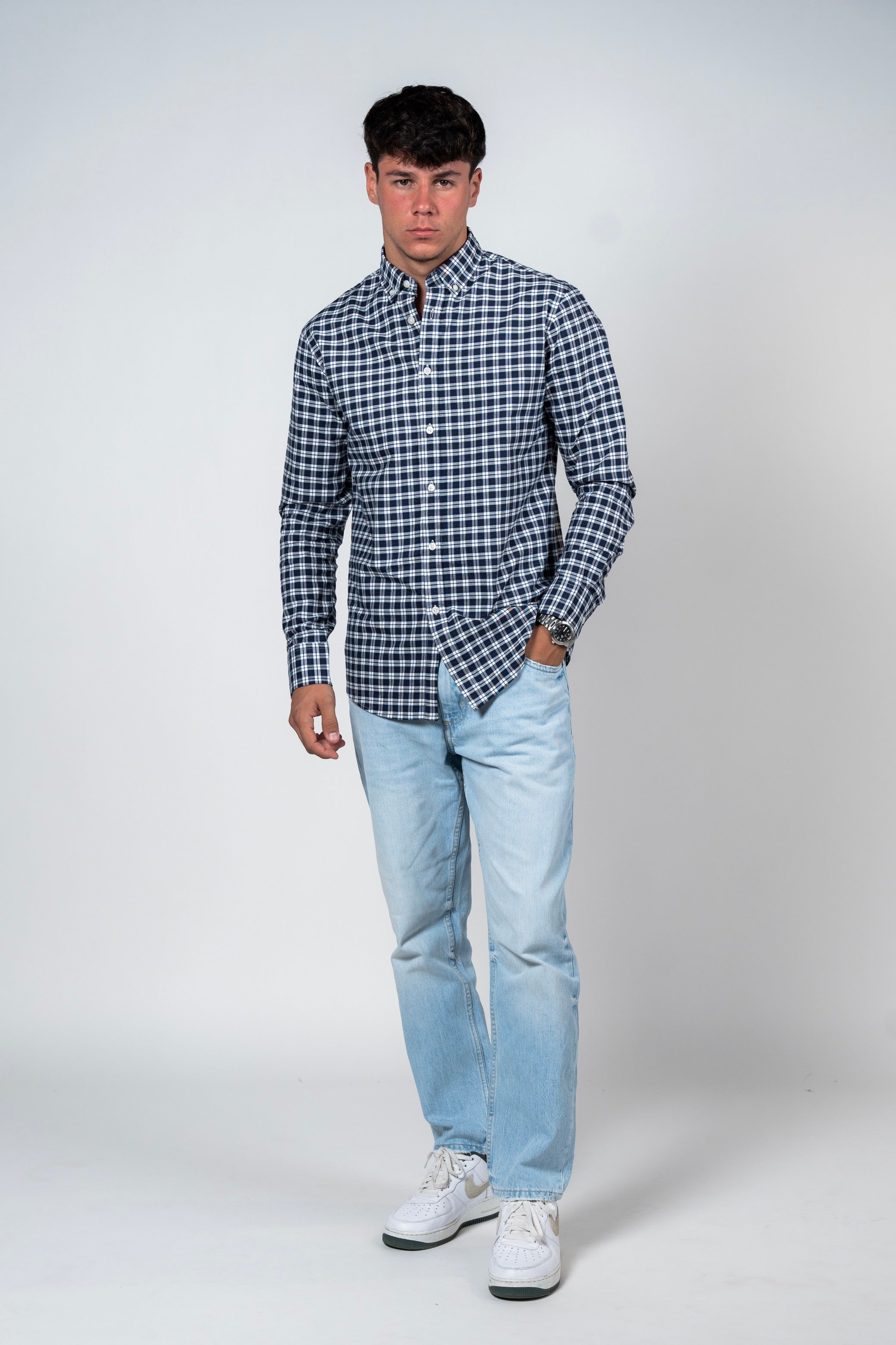 SHIRTSPRO Checked Smart Fit Shirt - Button-Down Collar - Mood Indigo