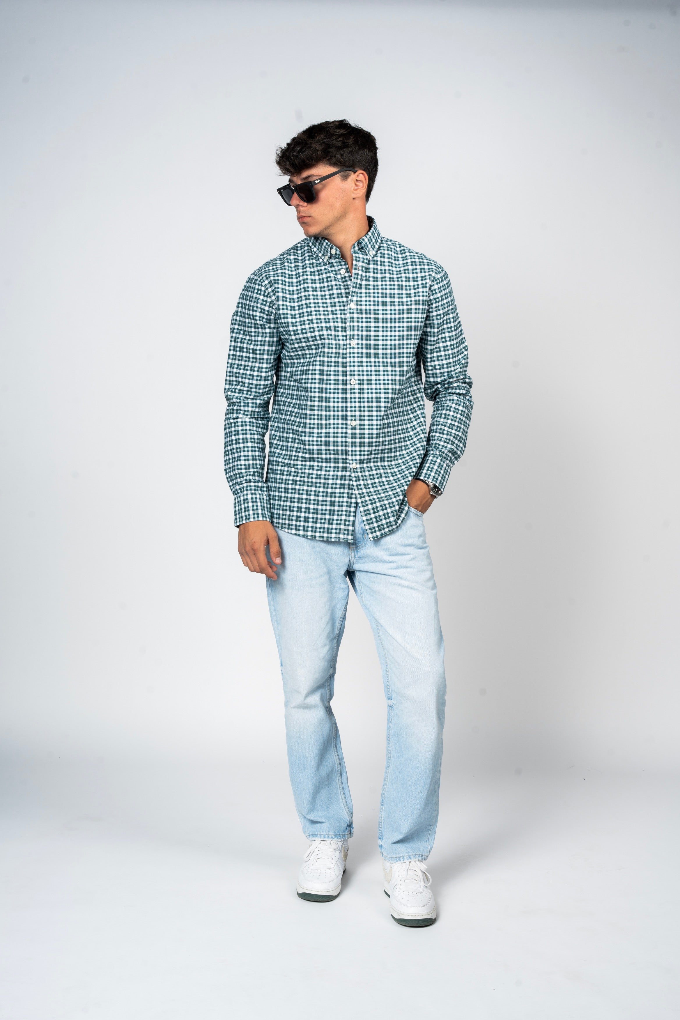 SHIRTSPRO Checked Smart Fit Shirt - Button-Down Collar - Deep Teal