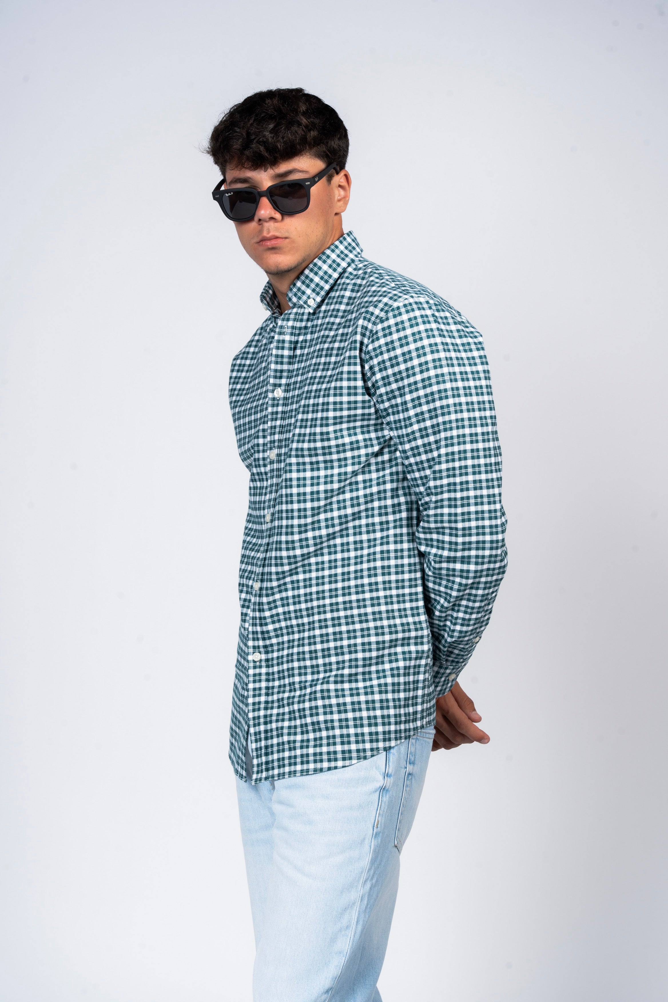 SHIRTSPRO Checked Smart Fit Shirt - Button-Down Collar - Deep Teal