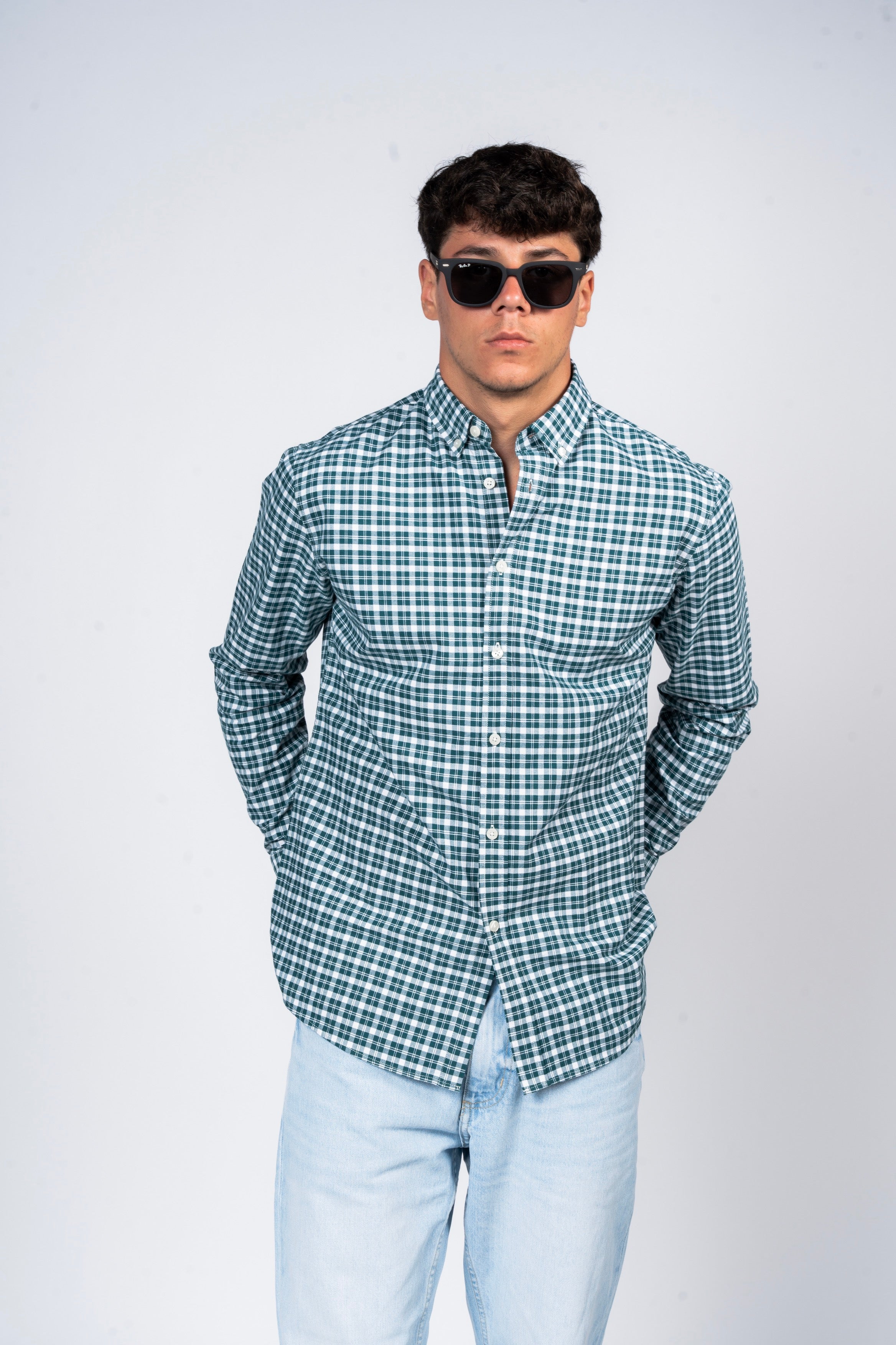 SHIRTSPRO Checked Smart Fit Shirt - Button-Down Collar - Deep Teal