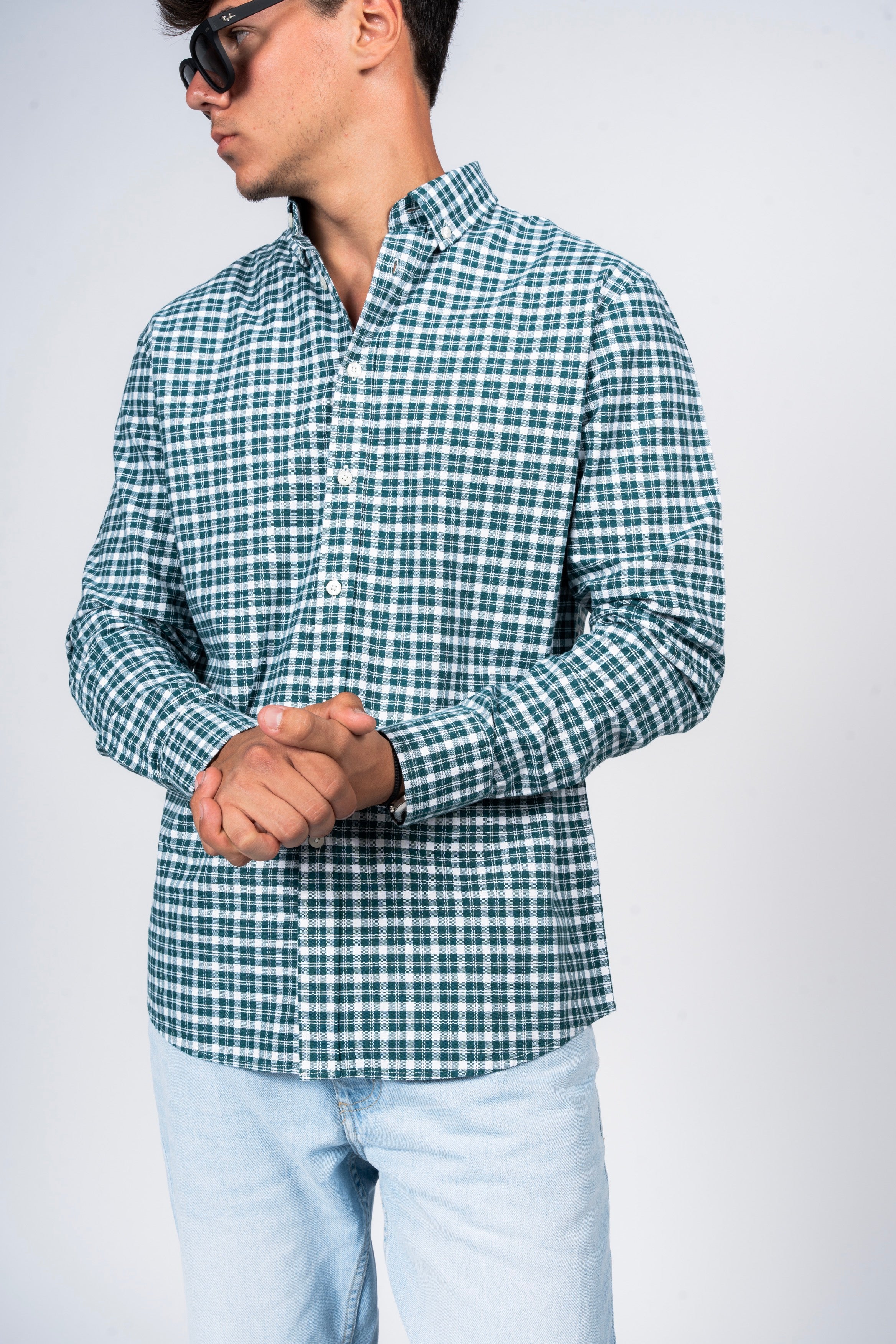 SHIRTSPRO Checked Smart Fit Shirt - Button-Down Collar - Deep Teal