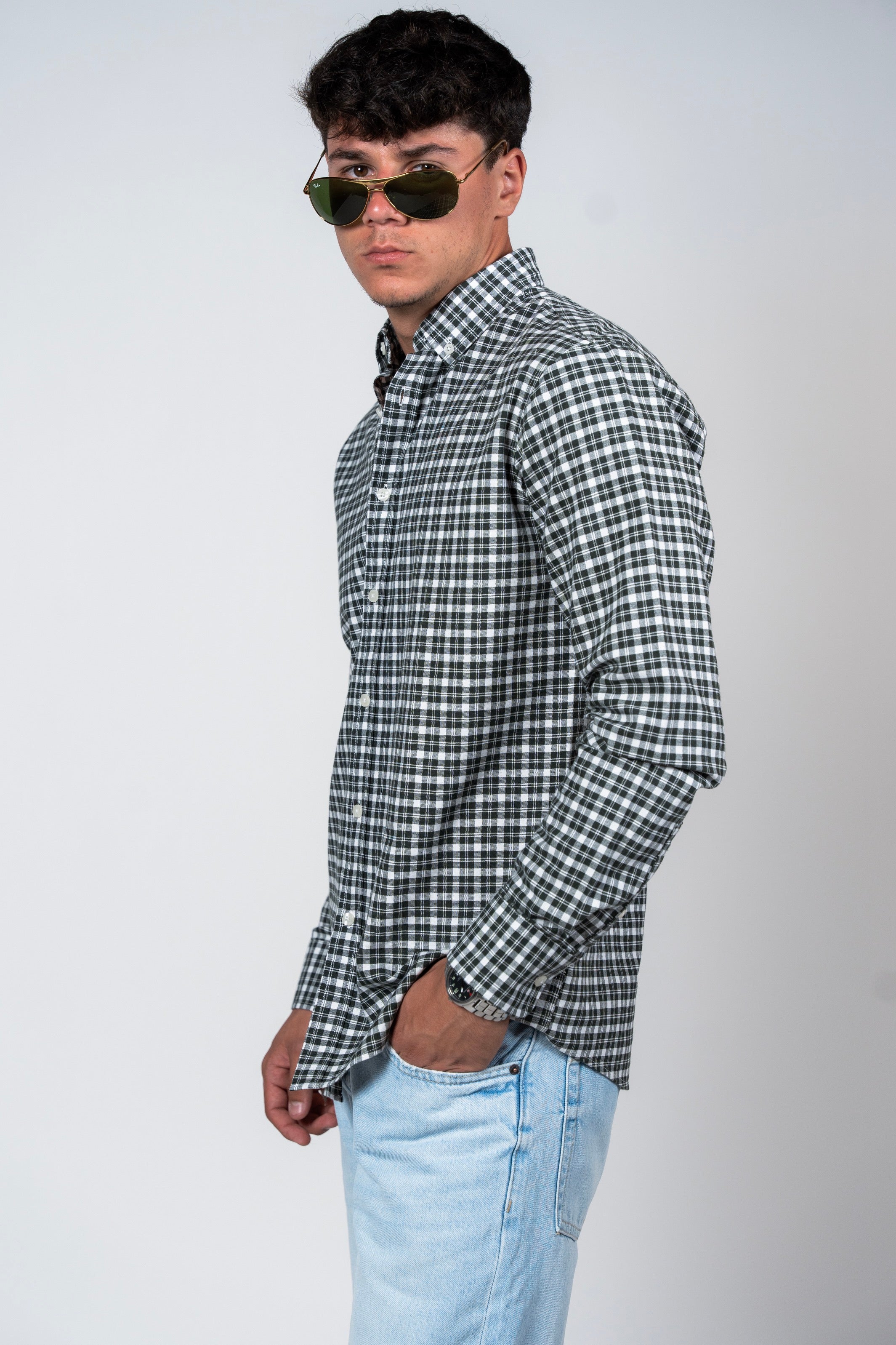 SHIRTPSRO Checked Smart Fit Shirt - Button-Down Collar - Rifle Green