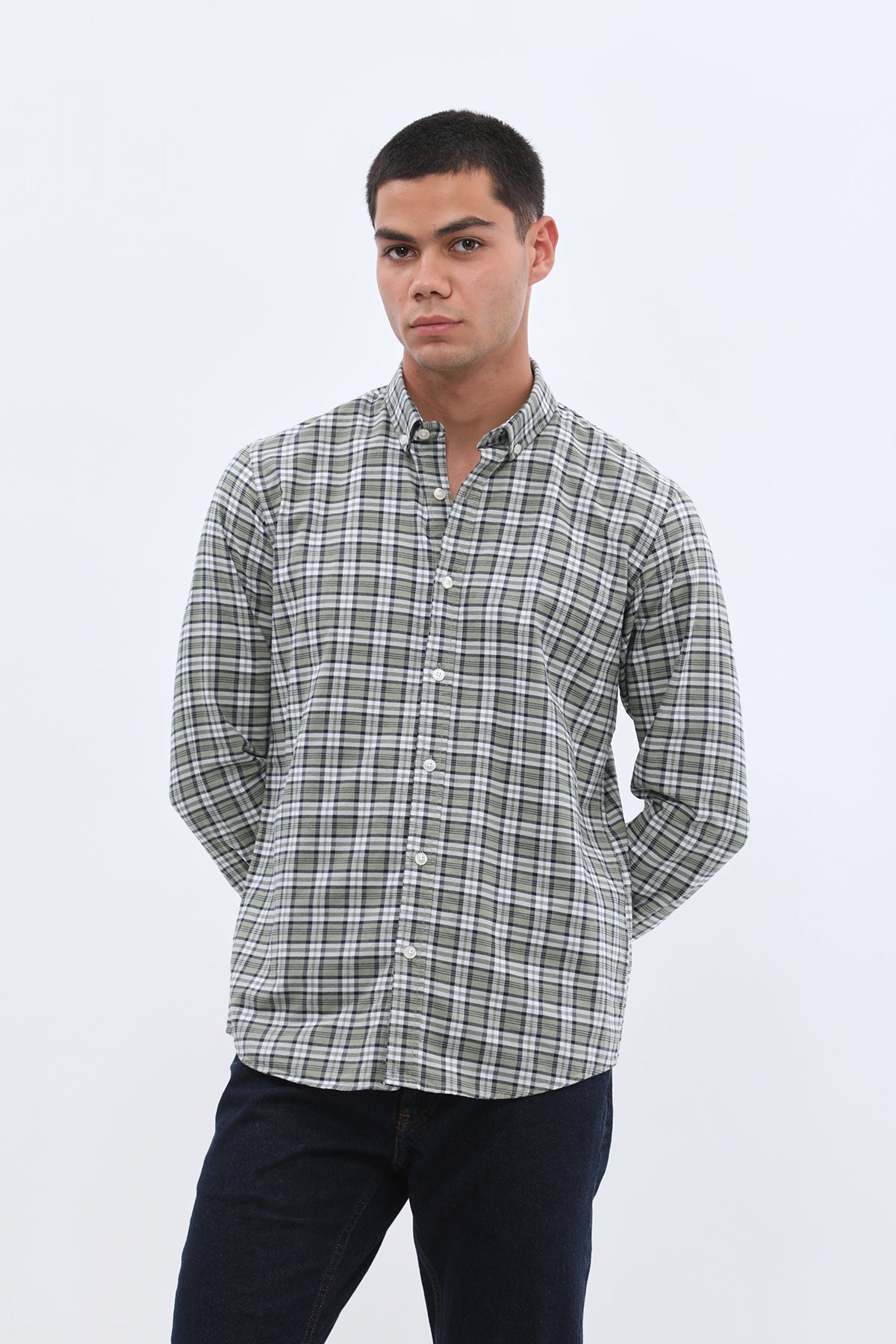 SHIRTSPRO Checked Oxford Regular Fit Shirt - Button-Down Collar - Oil Green