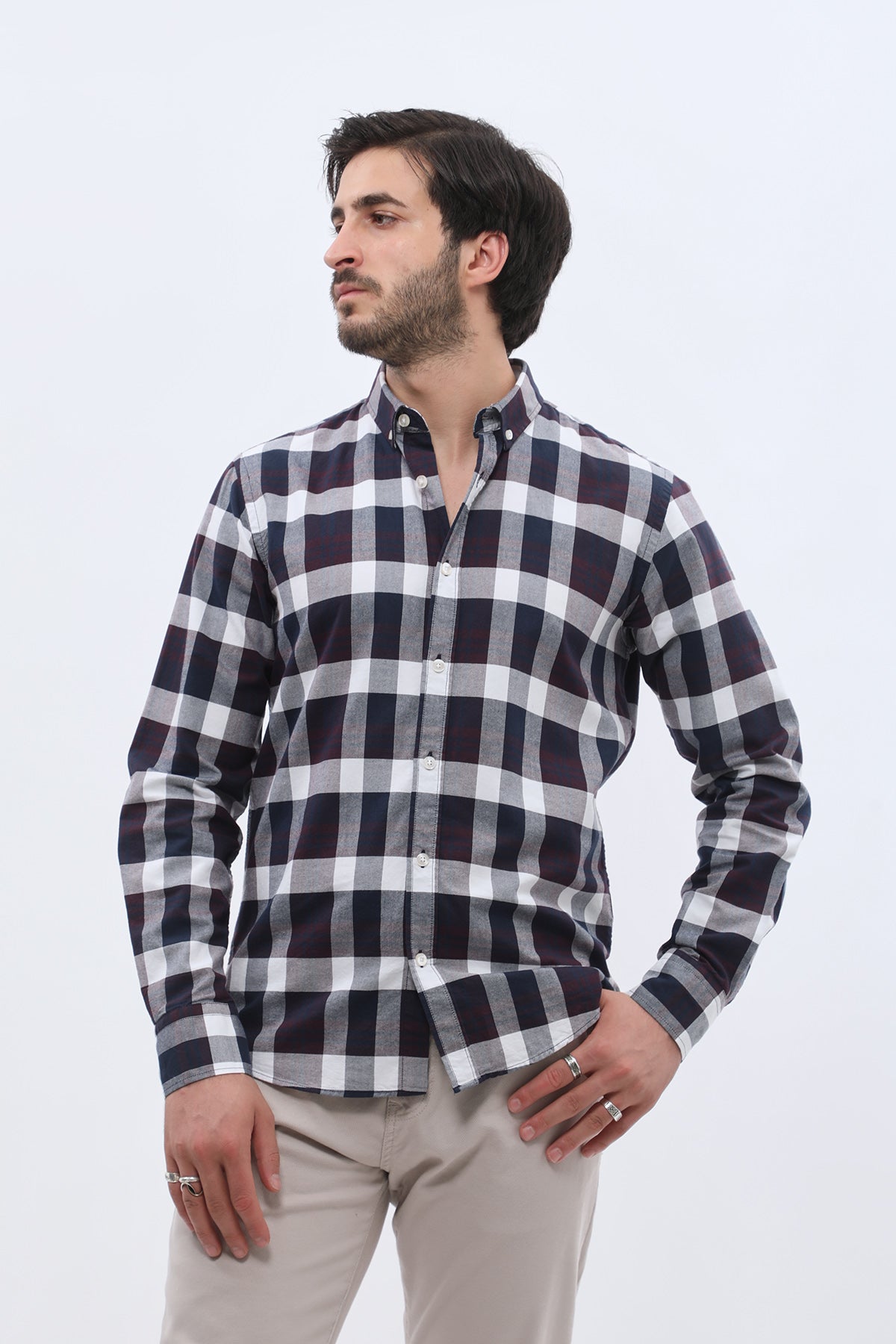 SHIRTSPRO Checked Oxford Regular Fit Shirt - Button-Down Collar - White