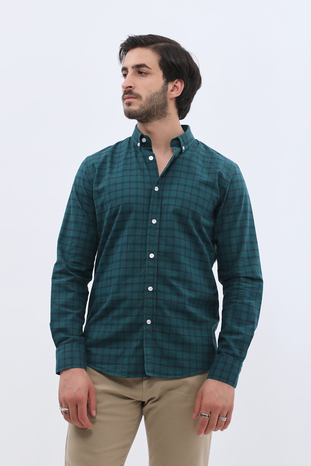SHIRTSPRO Checked Oxford Regular Fit Shirt - Button-Down Collar - Deep Teal
