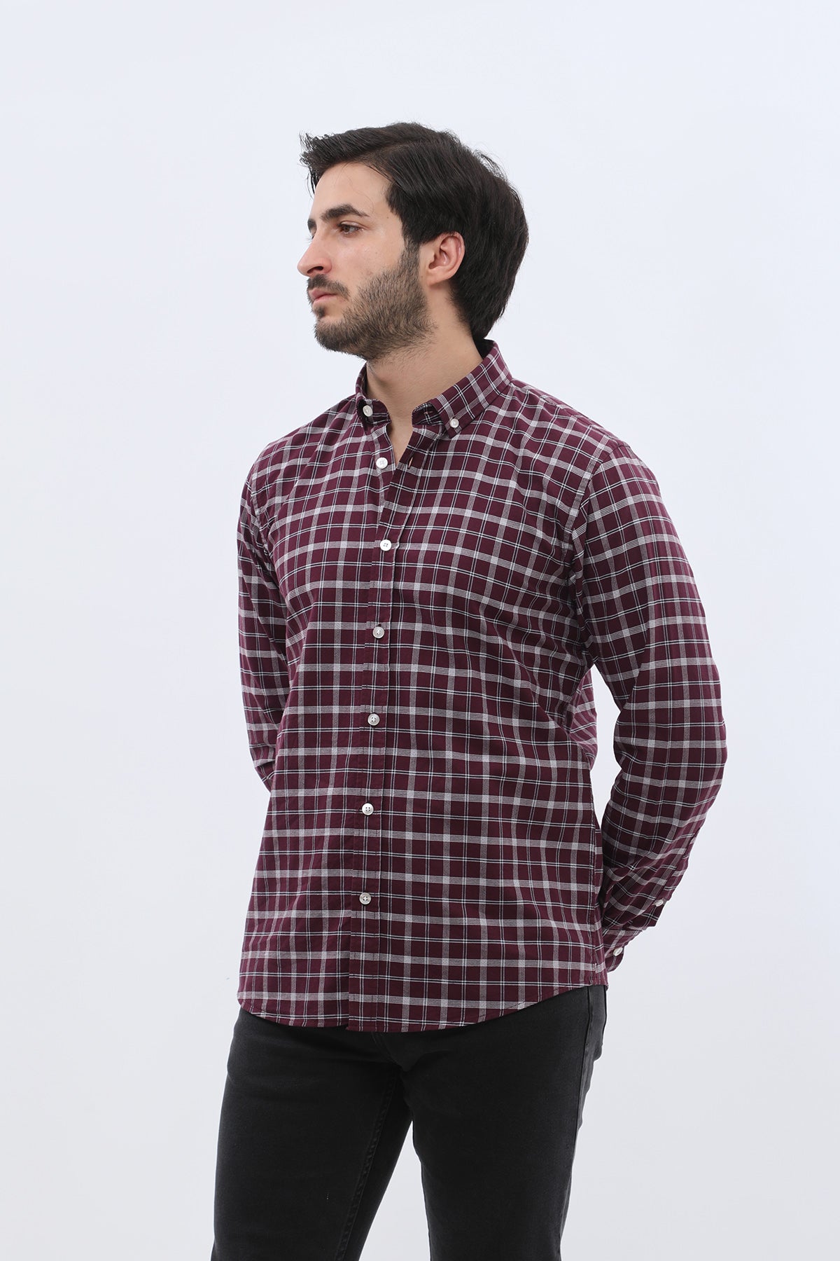 SHIRTSPRO Checked Oxford Regular Fit Shirt - Button-Down Collar - Winetasting