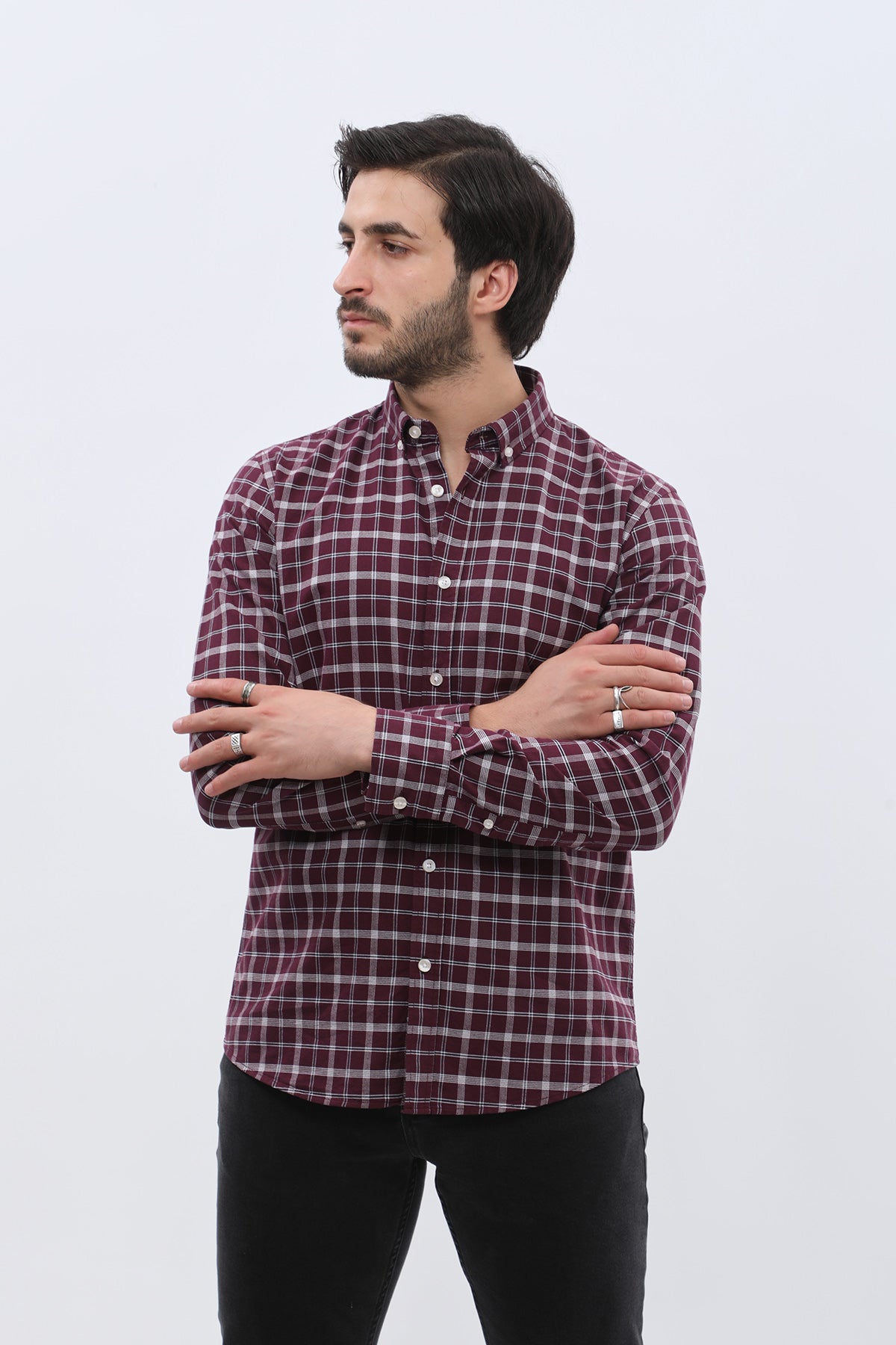 SHIRTSPRO Checked Oxford Regular Fit Shirt - Button-Down Collar - Winetasting